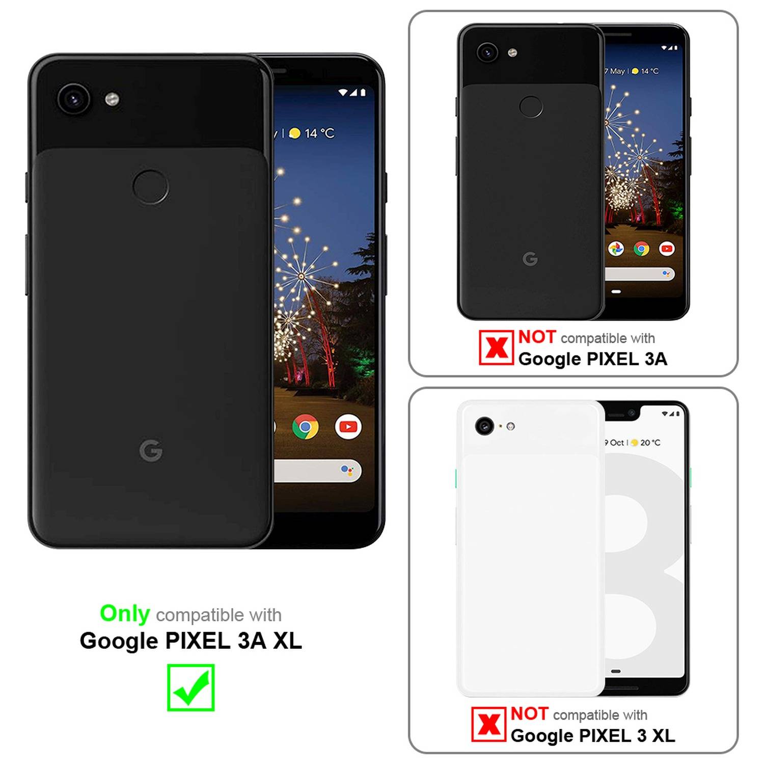 Silikon Hülle Handykette für Google PIXEL 3A XL mit goldenen Ringen in DURCHSICHTIG