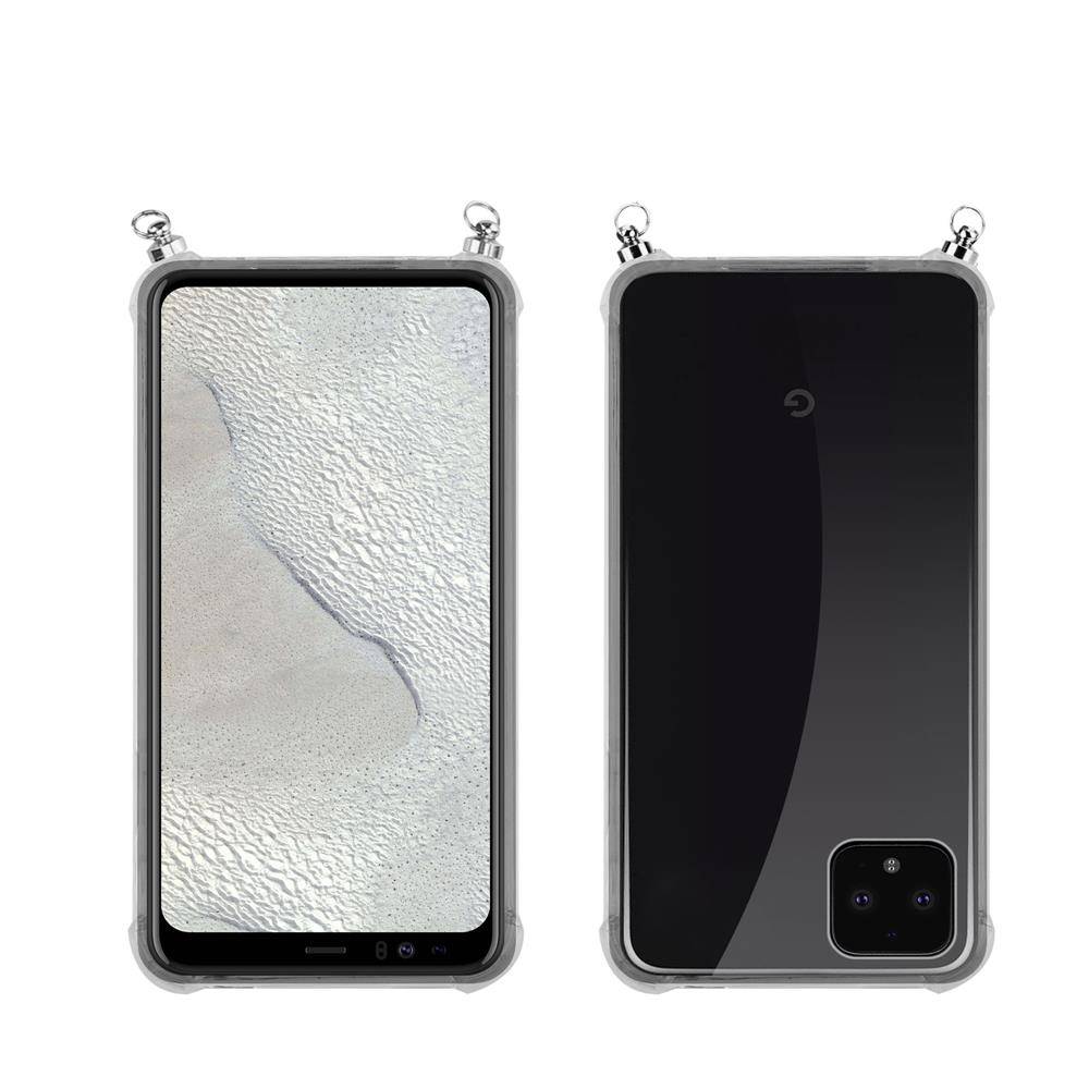 Silikon Hülle Handykette für Google PIXEL 4 XL mit goldenen Ringen in DURCHSICHTIG