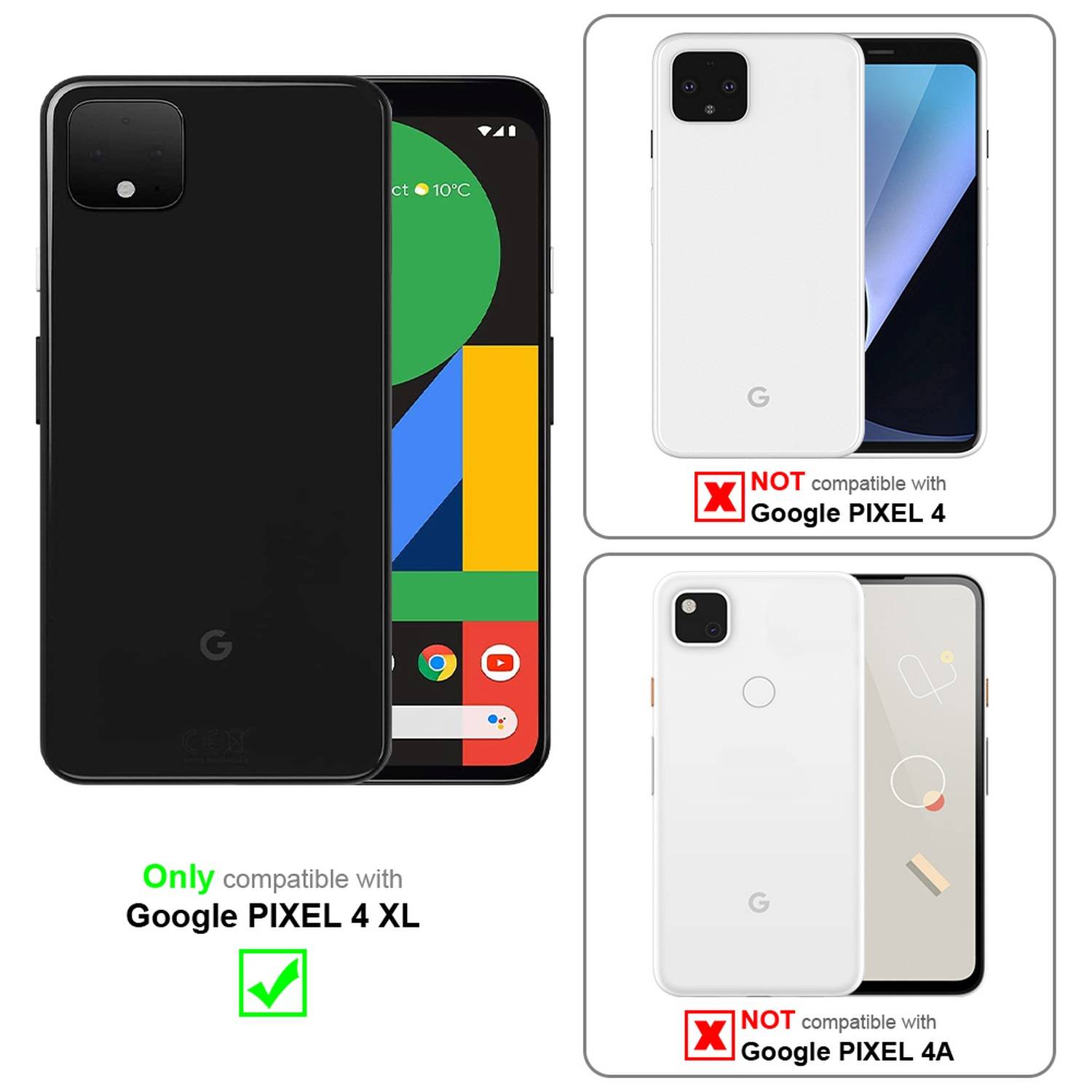 Silikon Hülle Handykette für Google PIXEL 4 XL mit goldenen Ringen in DURCHSICHTIG