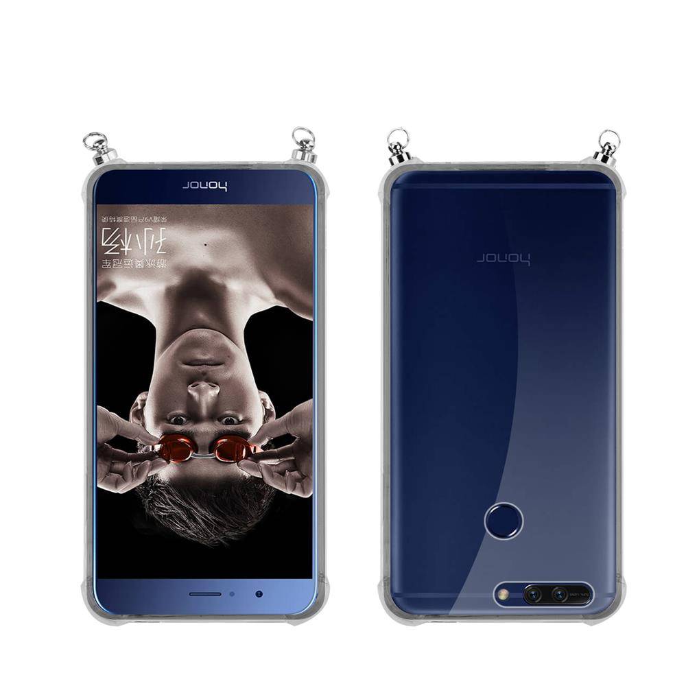 Silikon Hülle Handykette für Honor 8 PRO mit goldenen Ringen in DURCHSICHTIG