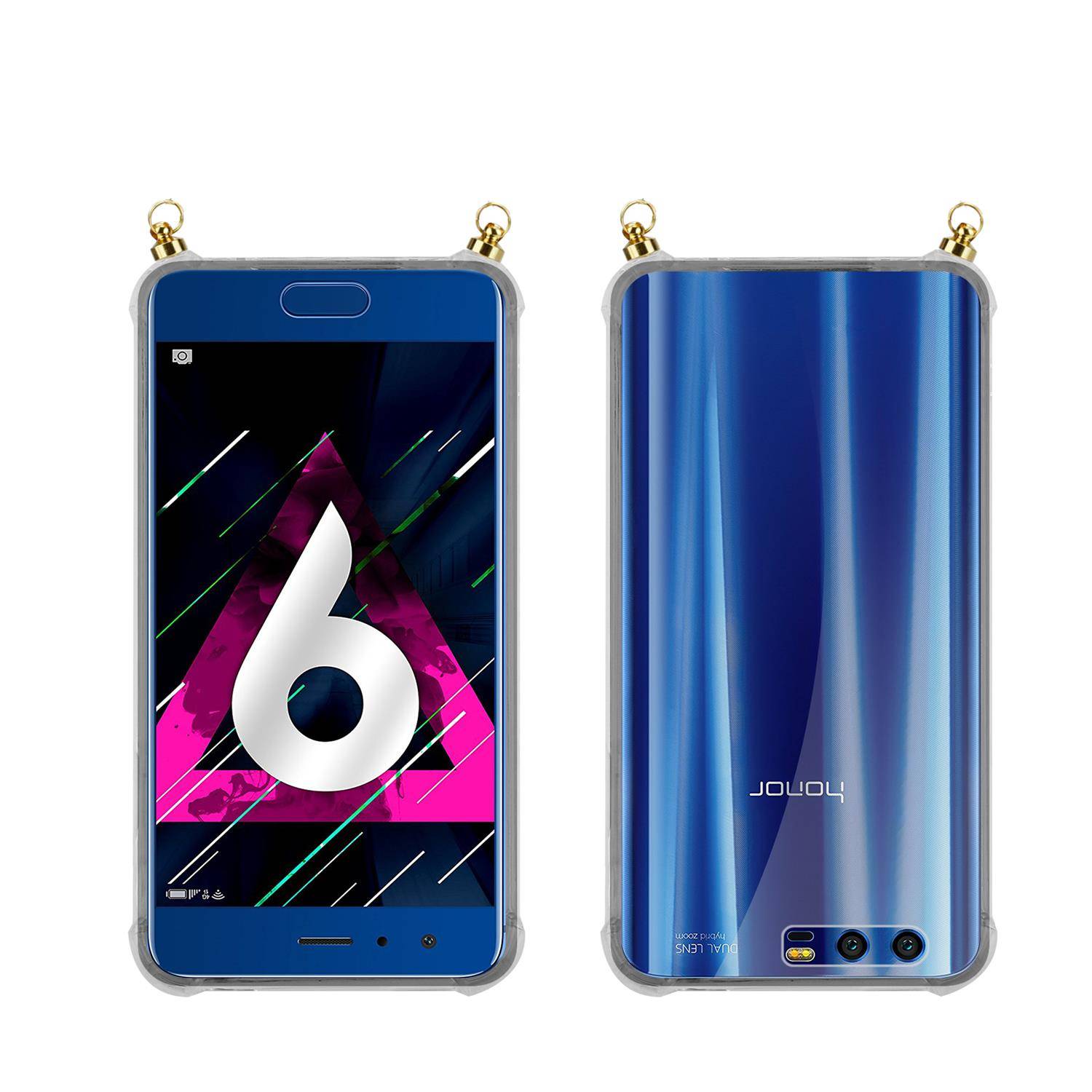 Silikon Hülle Handykette für Honor 9 mit goldenen Ringen in DURCHSICHTIG