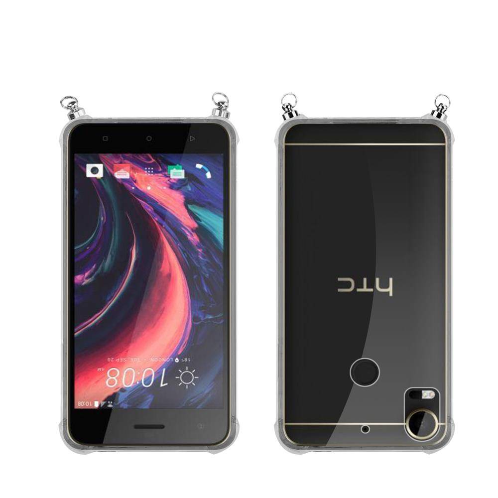 Silikon Hülle Handykette für HTC Desire 10 PRO mit goldenen Ringen in DURCHSICHTIG