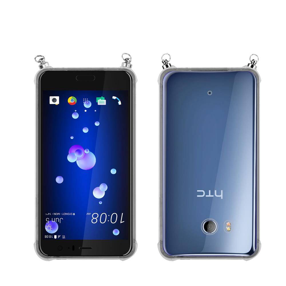 Silikon Hülle Handykette für HTC OCEAN / U11 mit goldenen Ringen in DURCHSICHTIG