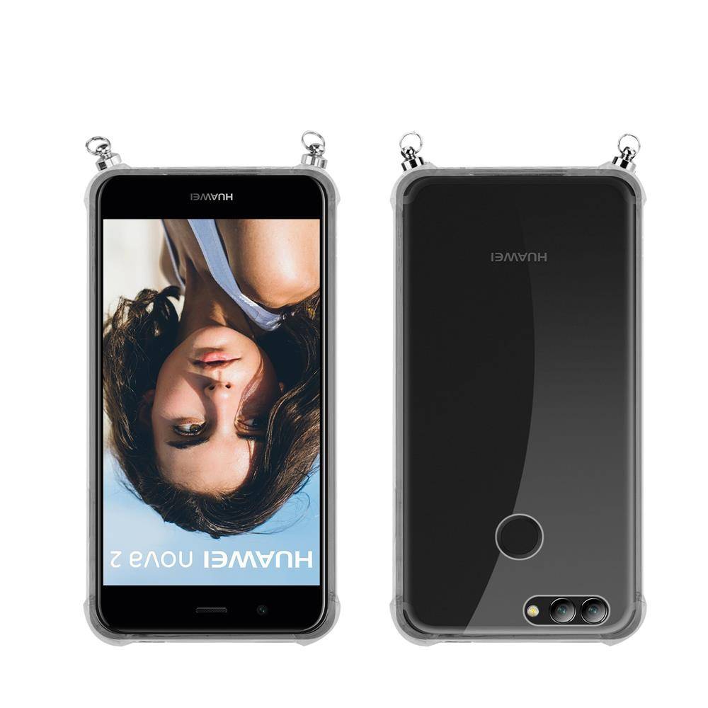 Silikon Hülle Handykette für Huawei NOVA 2 mit goldenen Ringen in DURCHSICHTIG