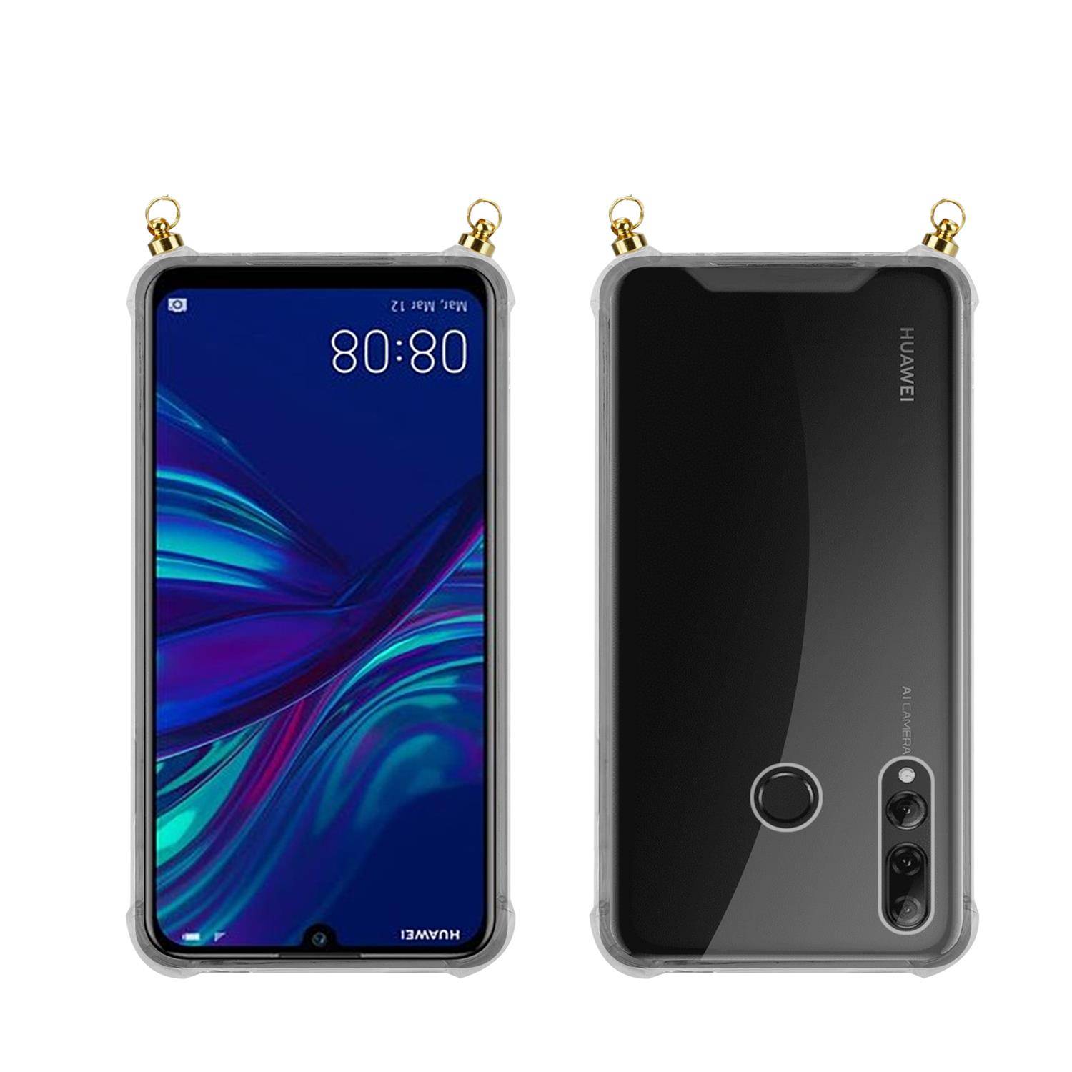 Silikon Hülle Handykette für Huawei P SMART PLUS 2019 mit goldenen Ringen in DURCHSICHTIG