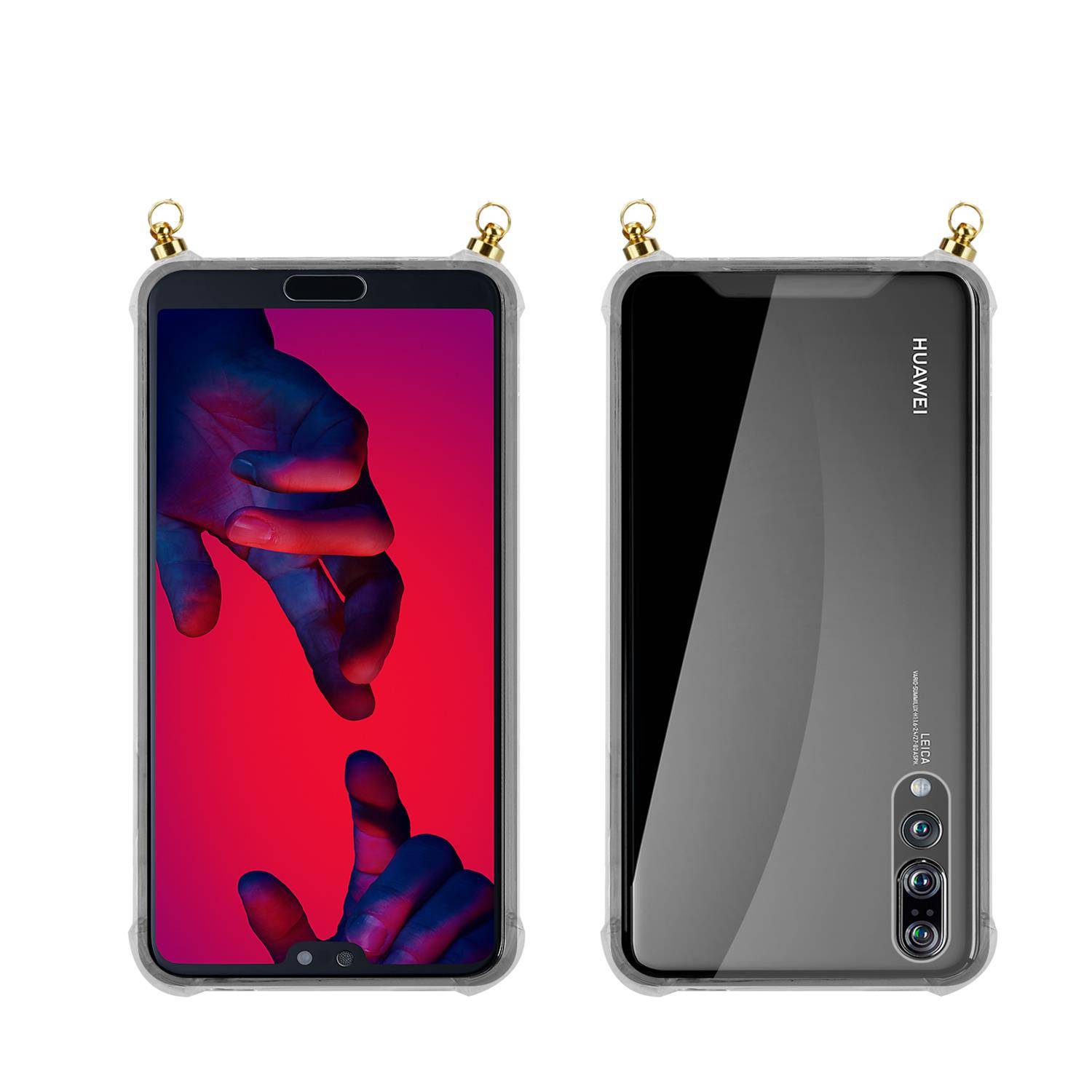 Silikon Hülle Handykette für Huawei P20 PRO / P20 PLUS mit goldenen Ringen in DURCHSICHTIG