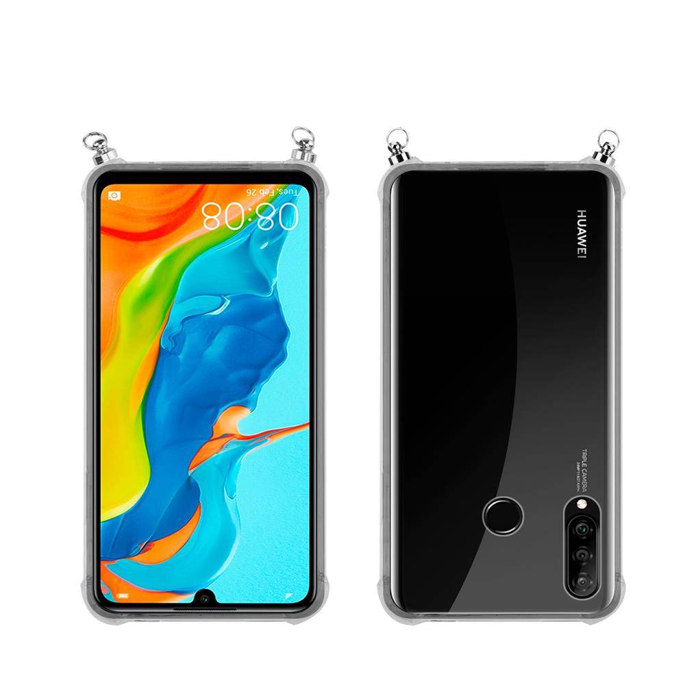 Silikon Hülle Handykette für Huawei P30 LITE mit goldenen Ringen in DURCHSICHTIG