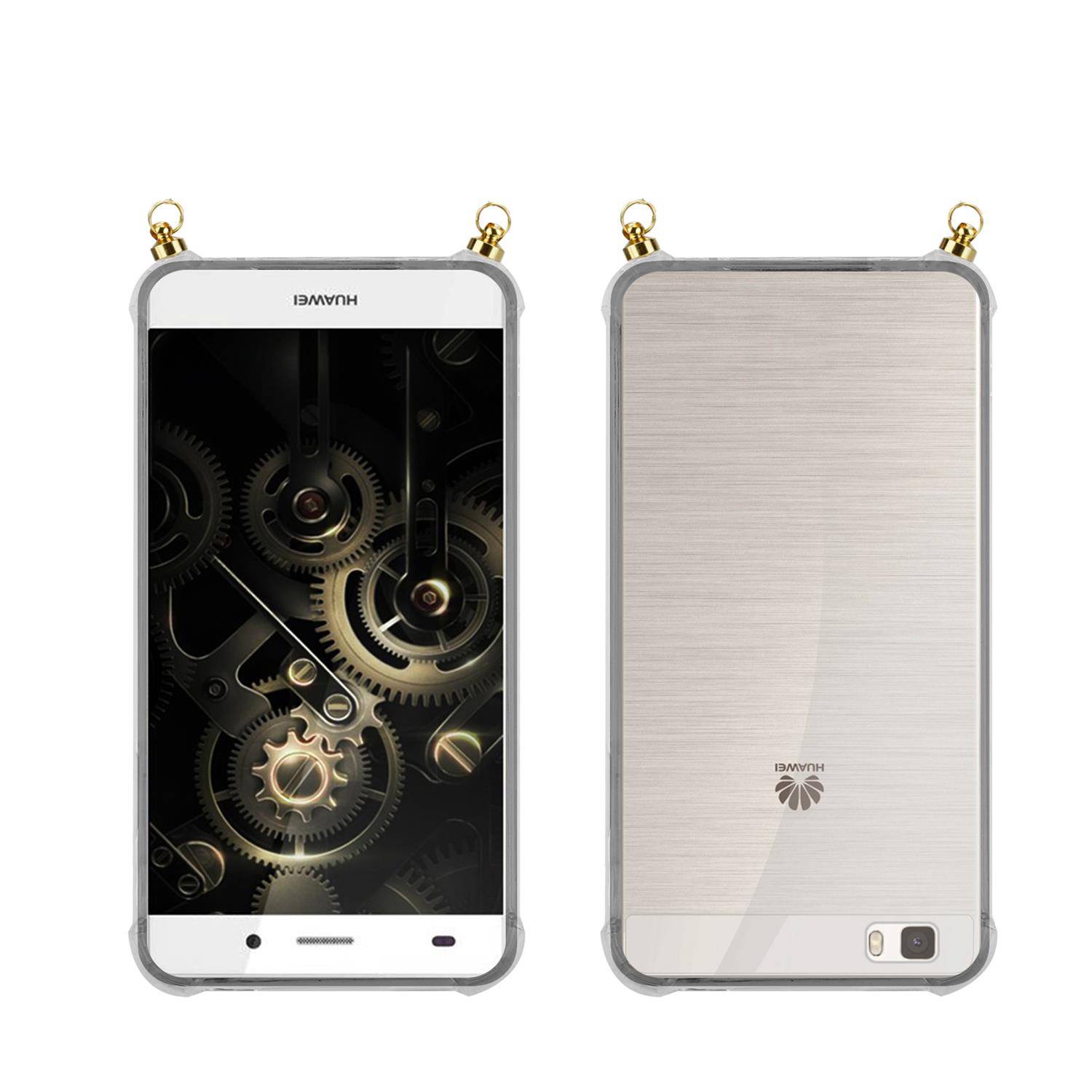 Silikon Hülle Handykette für Huawei P8 LITE 2015 mit goldenen Ringen in DURCHSICHTIG