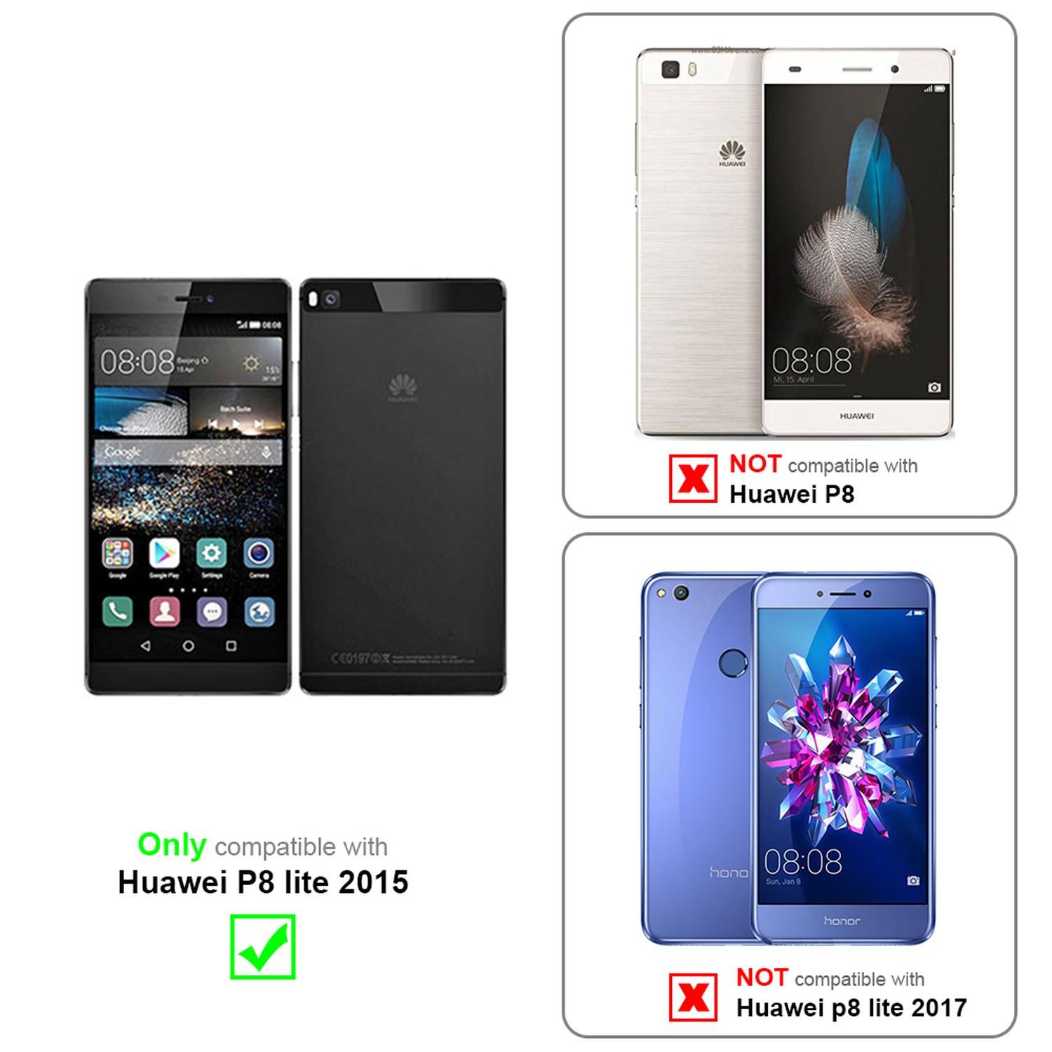 Silikon Hülle Handykette für Huawei P8 LITE 2015 mit goldenen Ringen in DURCHSICHTIG