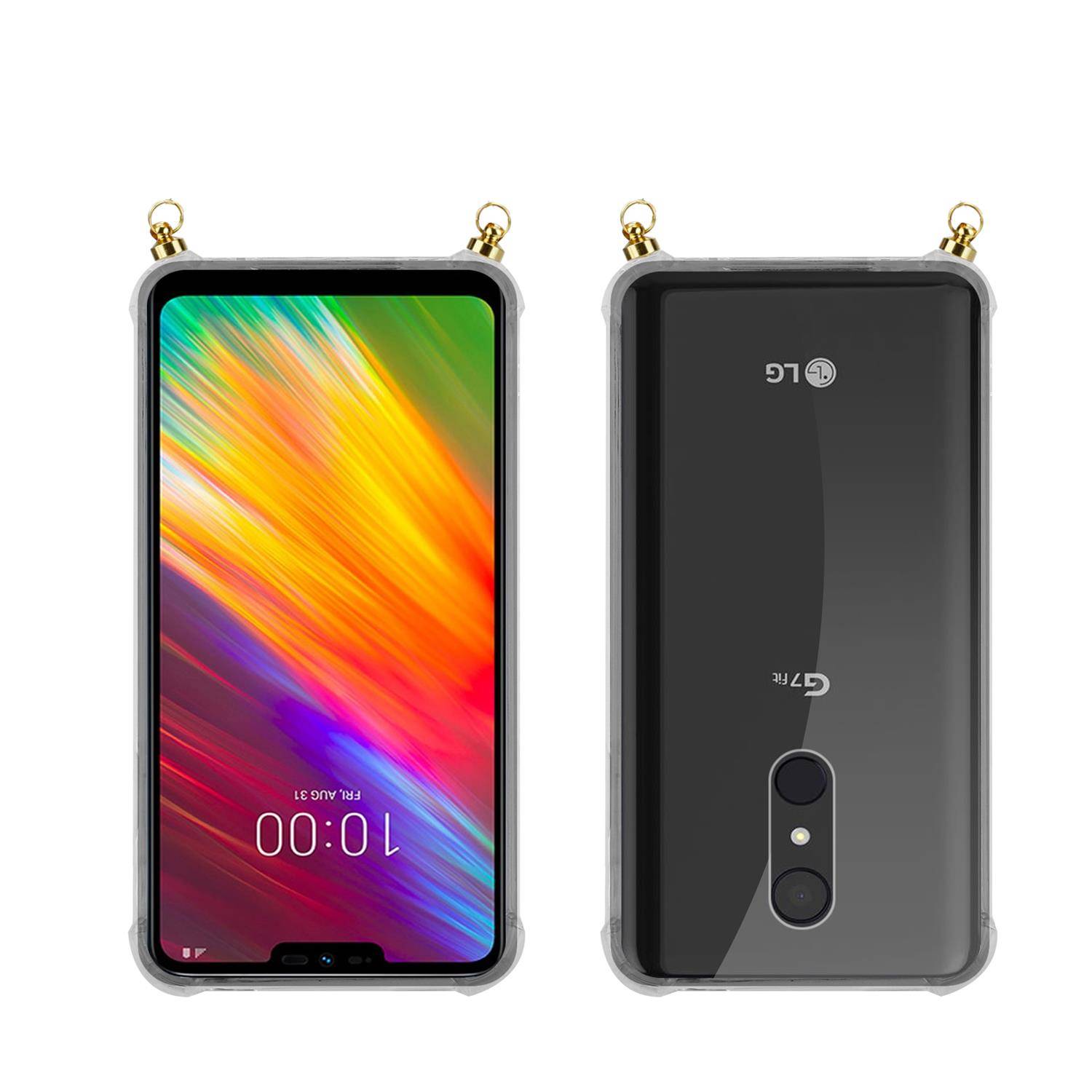 Silikon Hülle Handykette für LG Q9 mit goldenen Ringen in DURCHSICHTIG