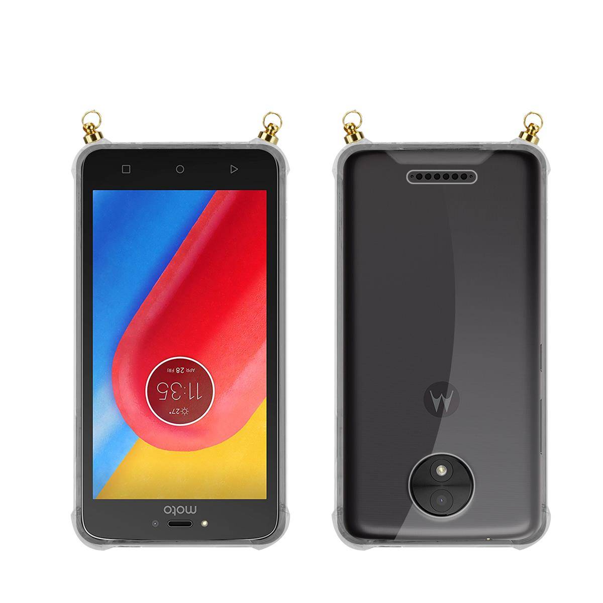 Silikon Hülle Handykette für Motorola MOTO C mit goldenen Ringen in DURCHSICHTIG