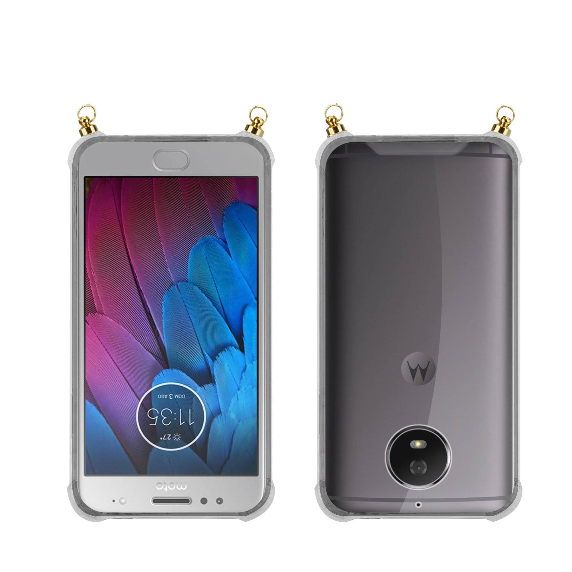 Silikon Hülle Handykette für Motorola MOTO G5S PLUS mit goldenen Ringen in DURCHSICHTIG