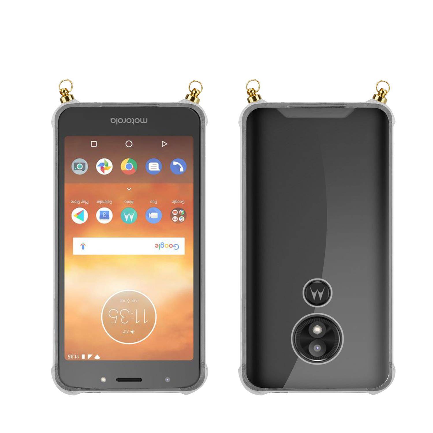 Silikon Hülle Handykette für Motorola MOTO E5 / G6 PLAY mit goldenen Ringen in DURCHSICHTIG