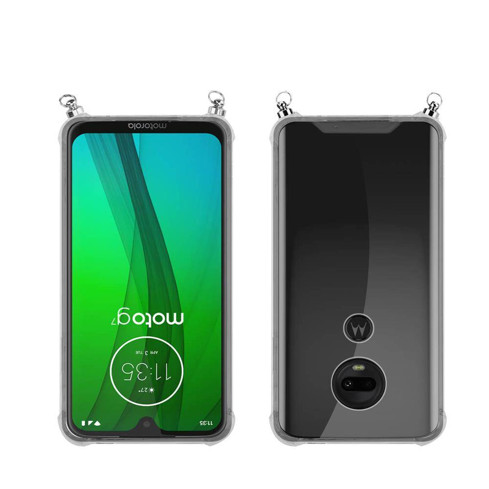 Silikon Hülle Handykette für Motorola MOTO G7 / G7 PLUS mit goldenen Ringen in DURCHSICHTIG