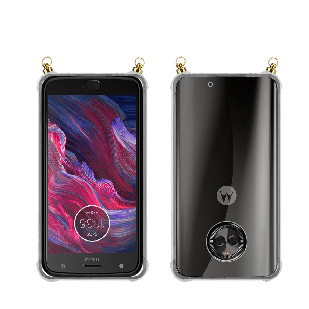 Silikon Hülle Handykette für Motorola MOTO X4 mit goldenen Ringen in DURCHSICHTIG