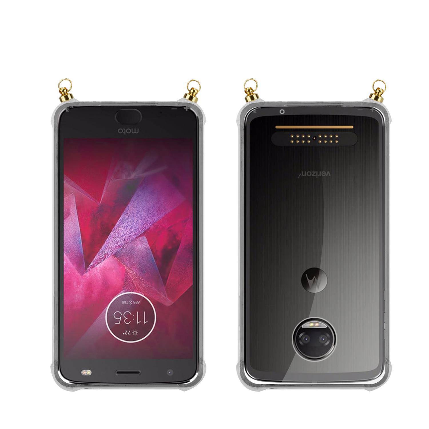Silikon Hülle Handykette für Motorola MOTO Z2 mit goldenen Ringen in DURCHSICHTIG
