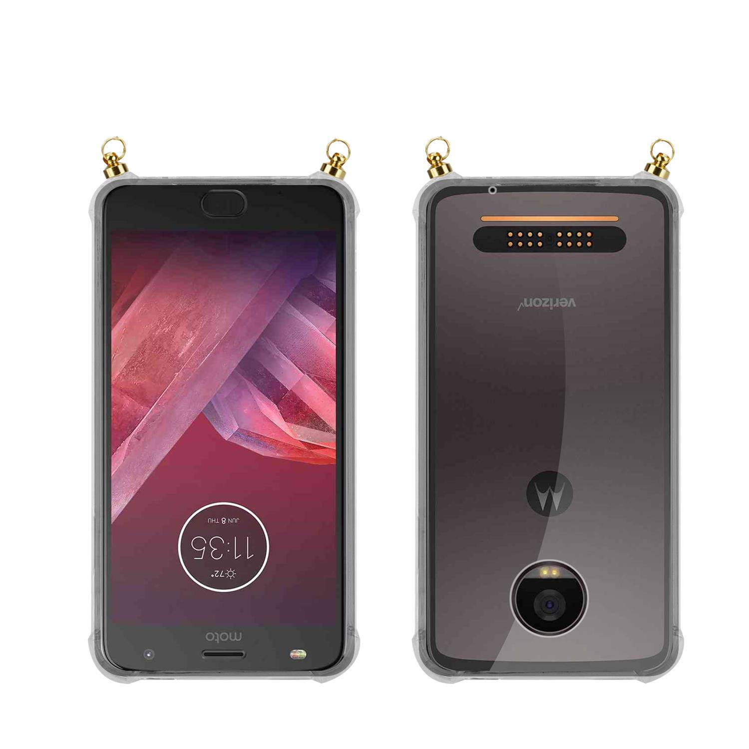 Silikon Hülle Handykette für Motorola MOTO Z2 PLAY / Z2 FORCE mit goldenen Ringen in DURCHSICHTIG