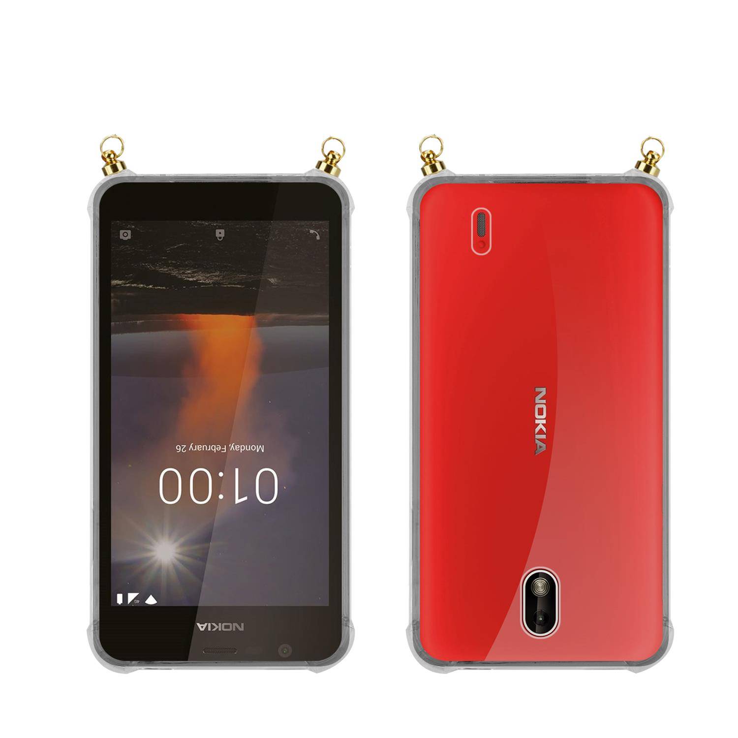 Silikon Hülle Handykette für Nokia 1 2018 mit goldenen Ringen in DURCHSICHTIG