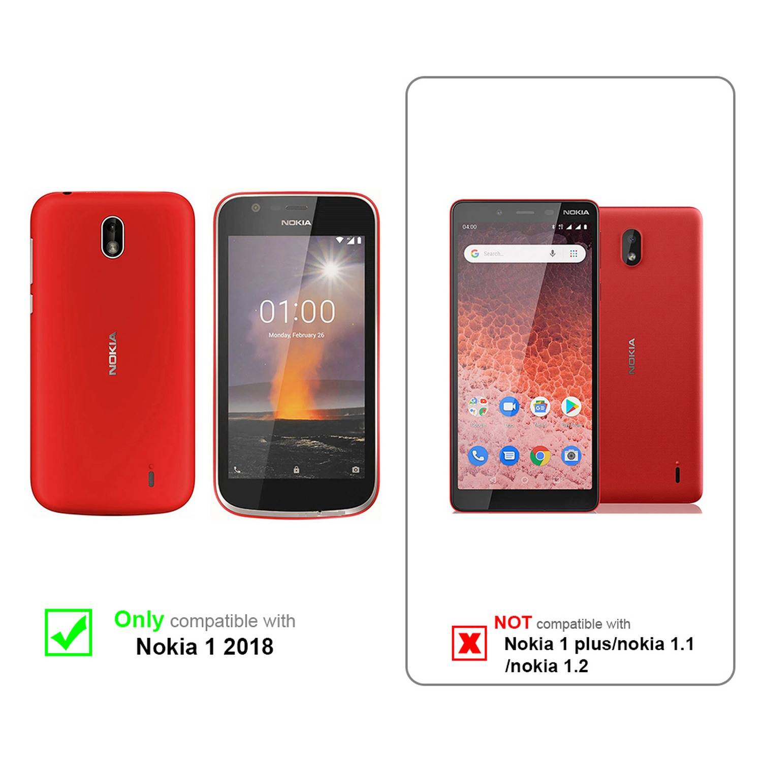 Silikon Hülle Handykette für Nokia 1 2018 mit goldenen Ringen in DURCHSICHTIG