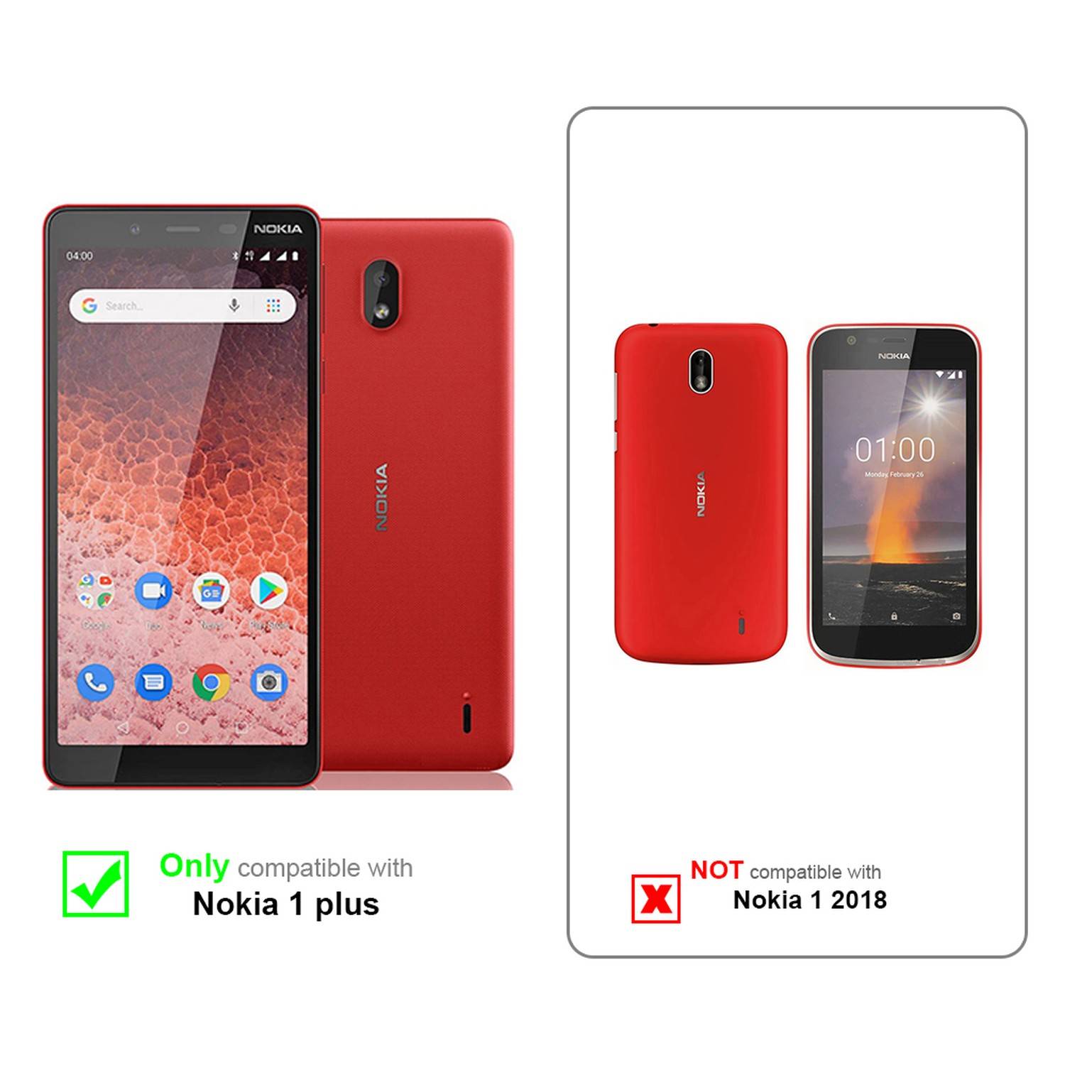 Silikon Hülle Handykette für Nokia 1 PLUS mit goldenen Ringen in DURCHSICHTIG