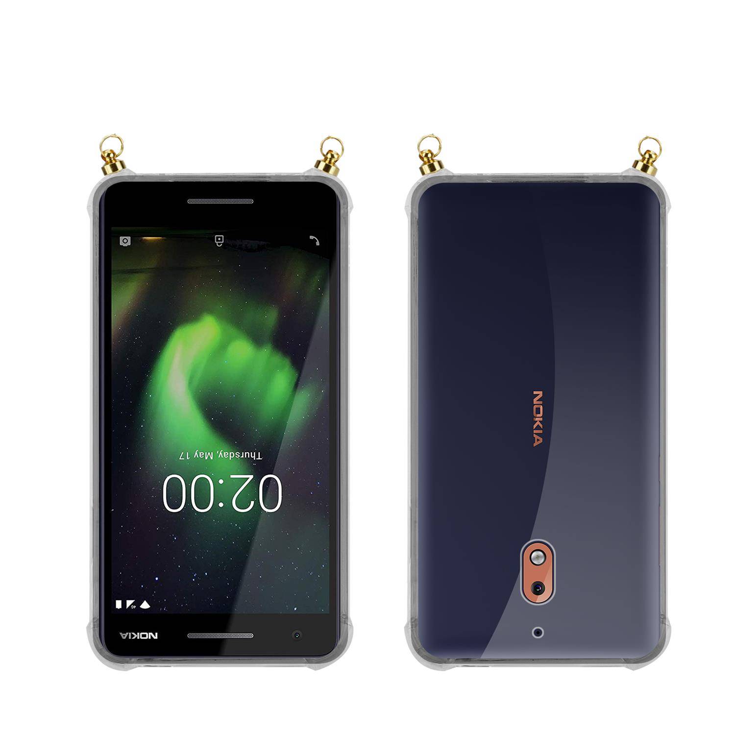 Silikon Hülle Handykette für Nokia 2,1 mit goldenen Ringen in DURCHSICHTIG
