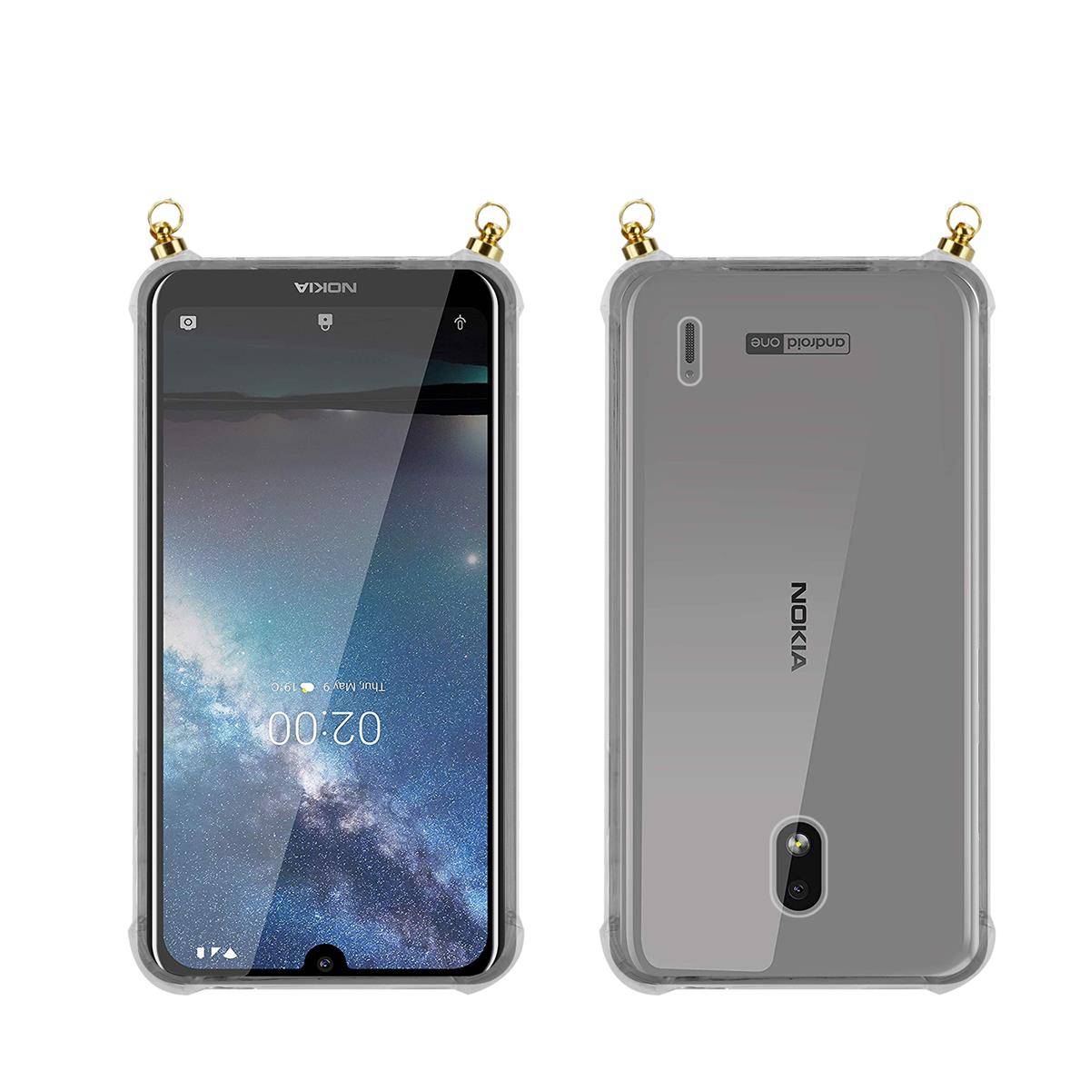 Silikon Hülle Handykette für Nokia 2,2 mit goldenen Ringen in DURCHSICHTIG