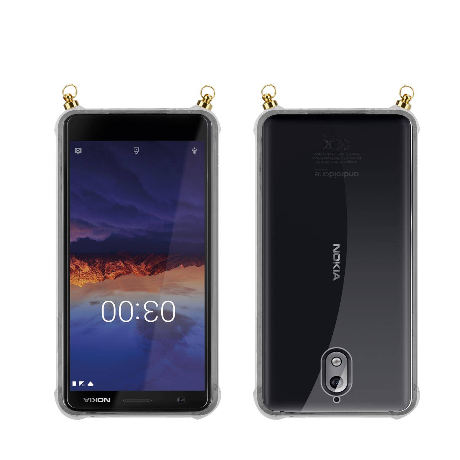 Silikon Hülle Handykette für Nokia 3,1 mit goldenen Ringen in DURCHSICHTIG
