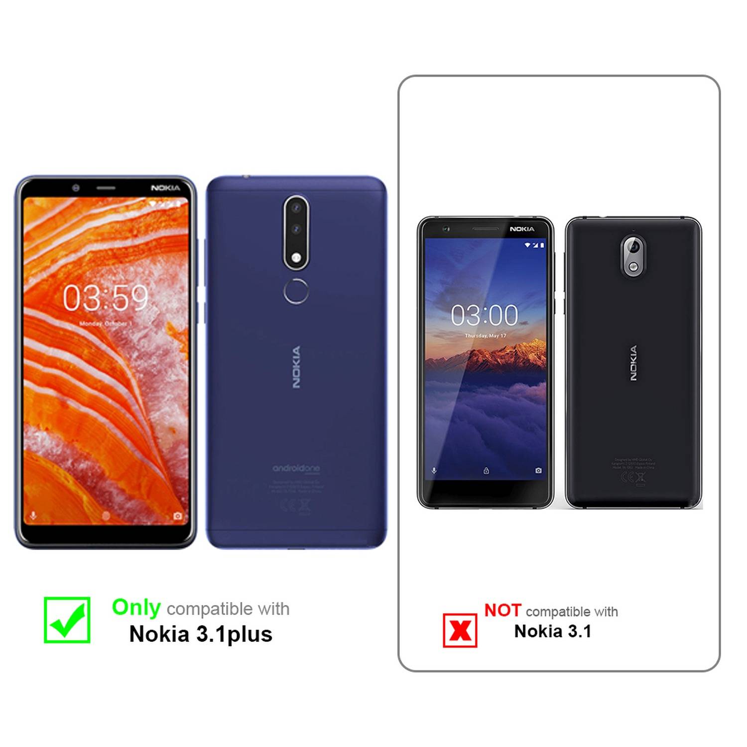 Silikon Hülle Handykette für Nokia 3.1 PLUS mit goldenen Ringen in DURCHSICHTIG