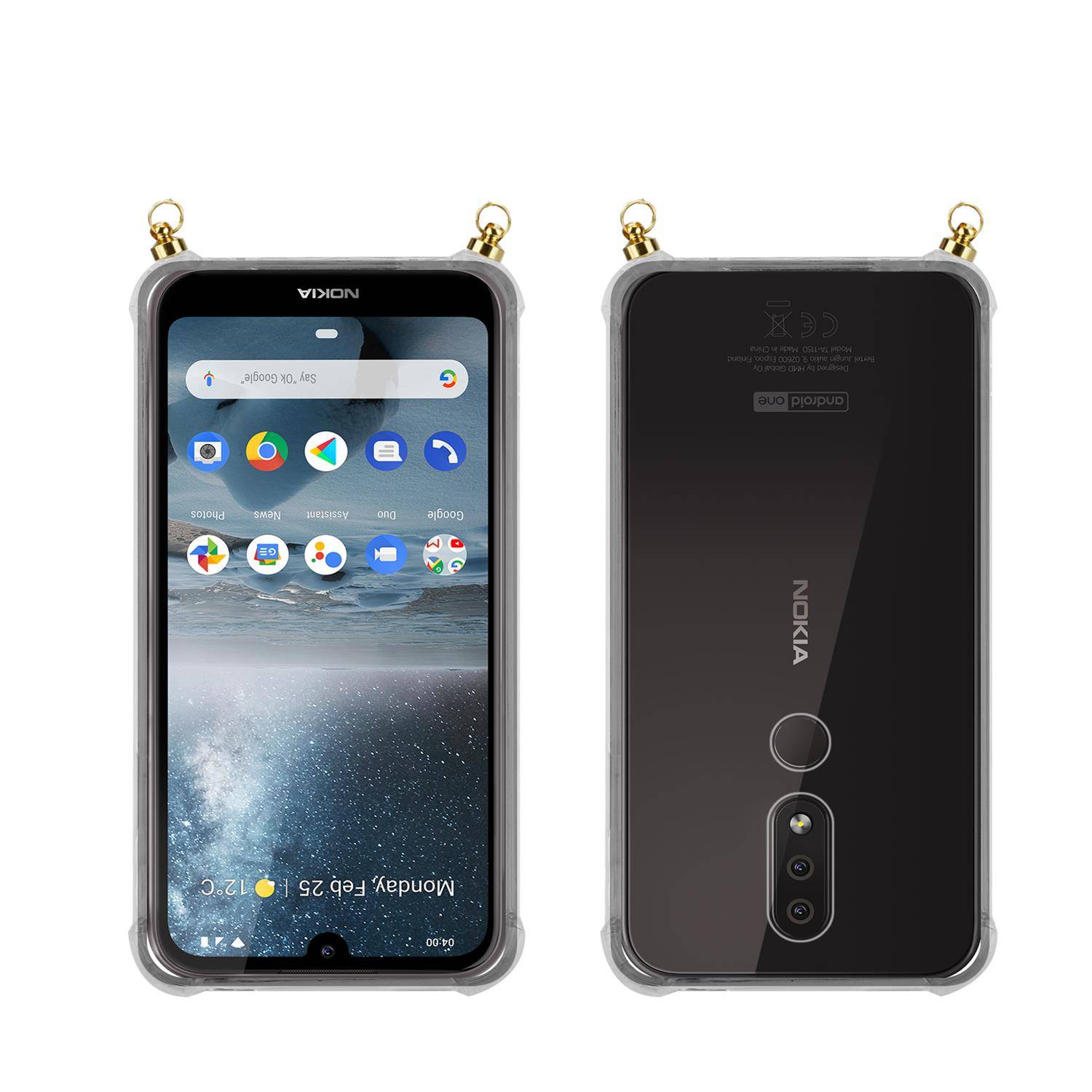 Silikon Hülle Handykette für Nokia 4,2 mit goldenen Ringen in DURCHSICHTIG