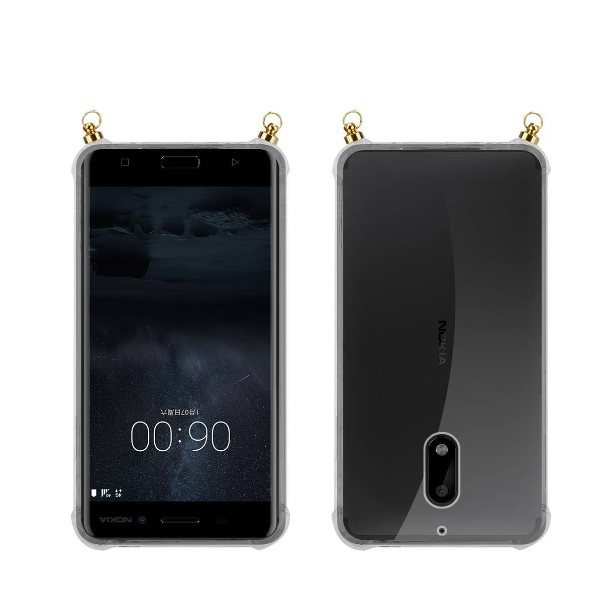 Silikon Hülle Handykette für Nokia 6 2017 mit goldenen Ringen in DURCHSICHTIG
