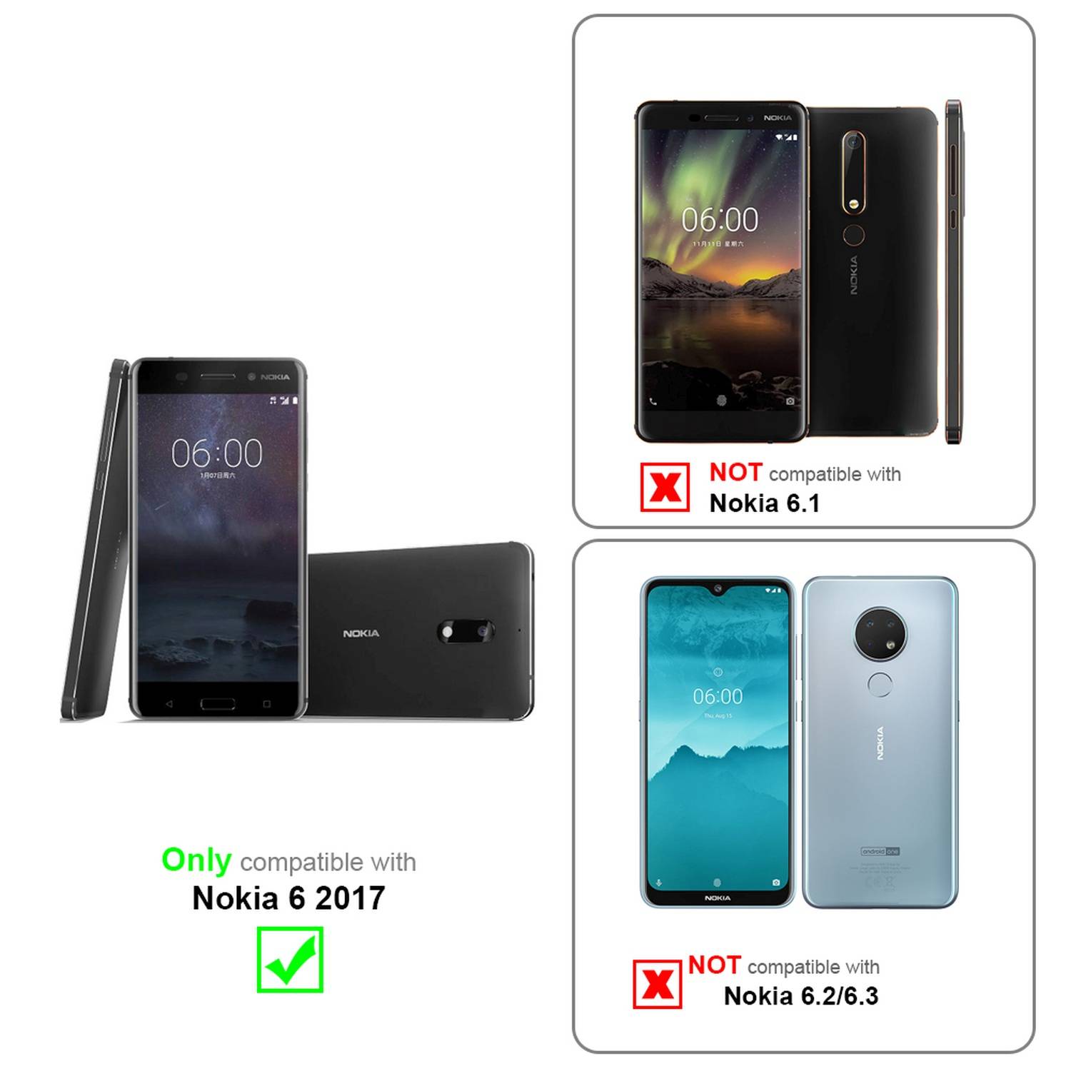 Silikon Hülle Handykette für Nokia 6 2017 mit goldenen Ringen in DURCHSICHTIG