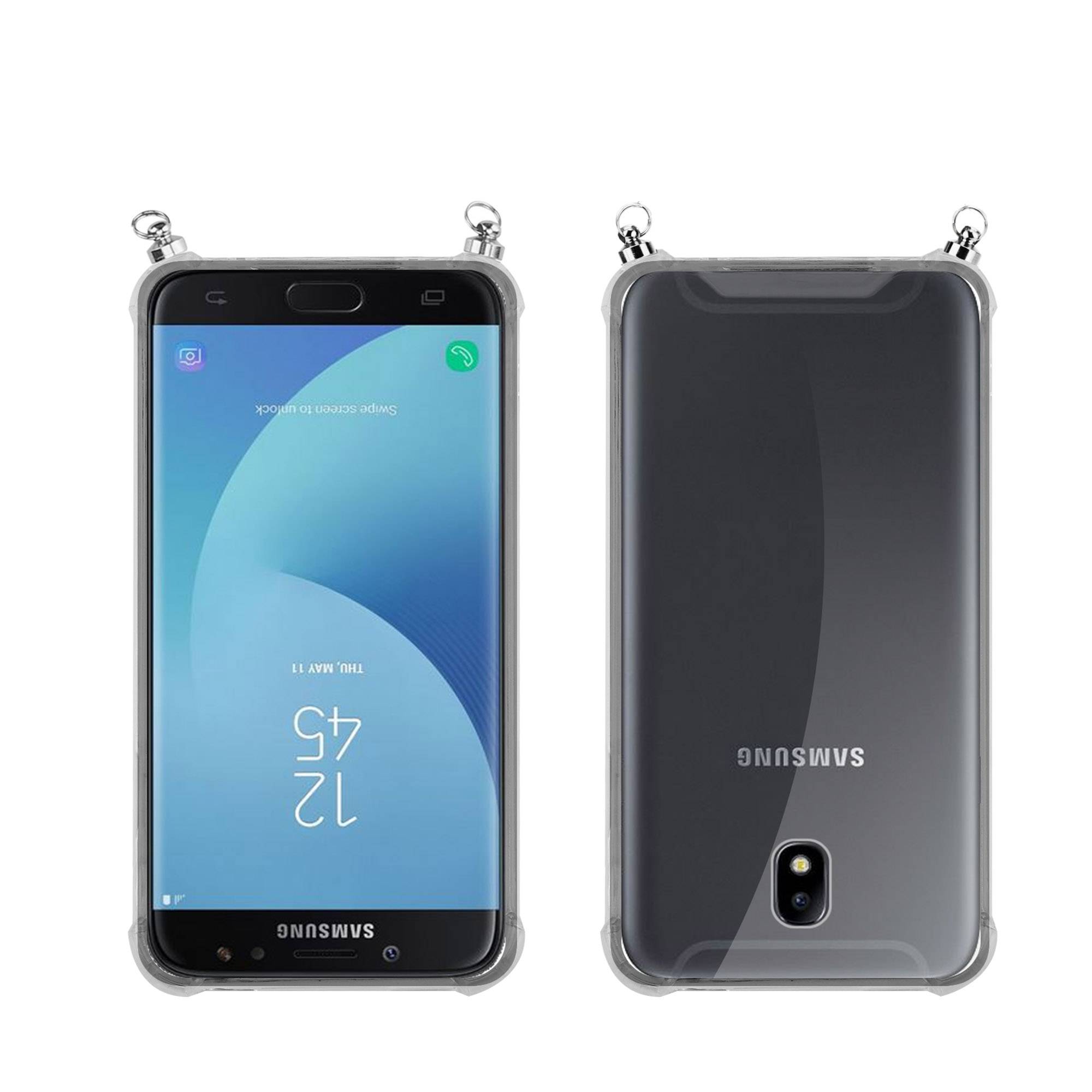 Silikon Hülle Handykette für Samsung Galaxy J7 2018 mit goldenen Ringen in DURCHSICHTIG