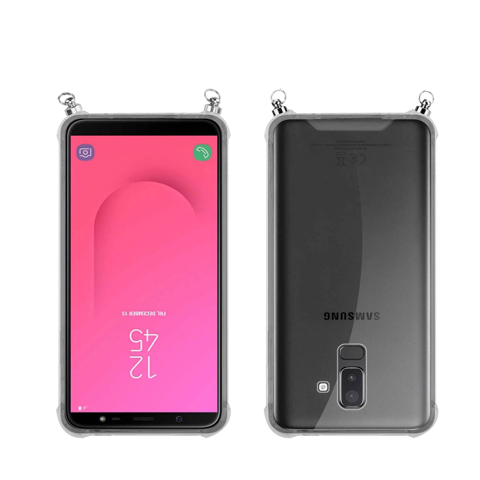 Silikon Hülle Handykette für Samsung Galaxy J8 2018 mit goldenen Ringen in DURCHSICHTIG