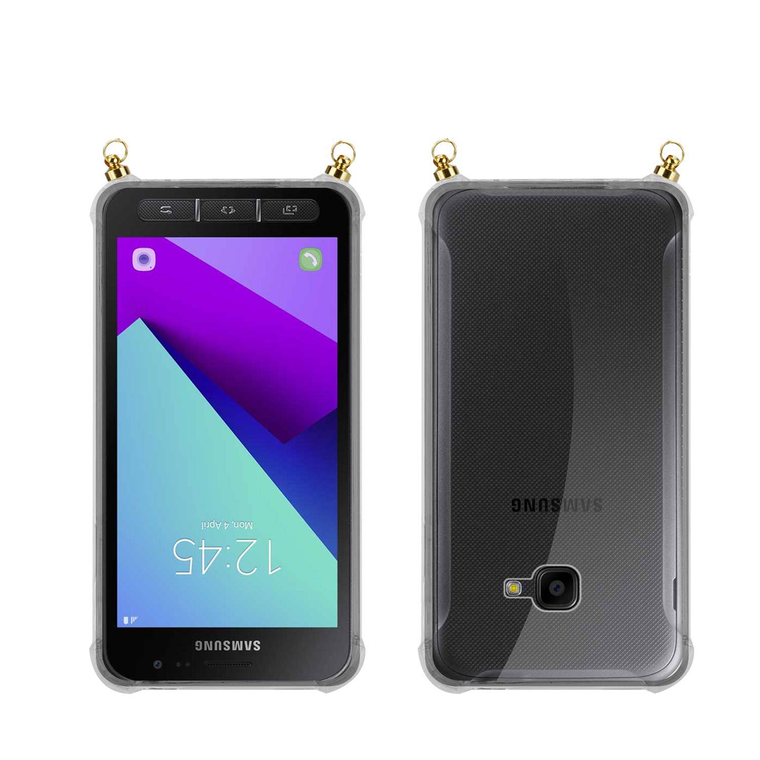 Silikon Hülle Handykette für Samsung Galaxy XCover 4 / XCover 4s mit goldenen Ringen in DURCHSICHTIG