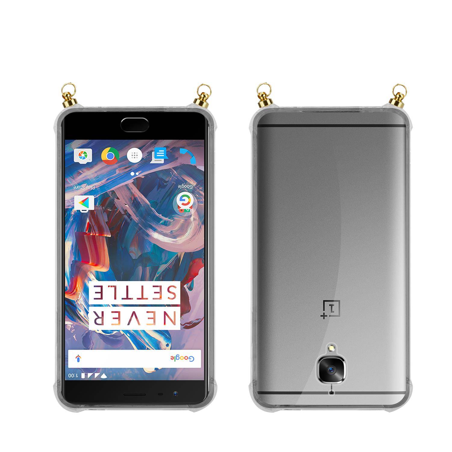 Silikon Hülle Handykette für OnePlus 3 / 3T mit goldenen Ringen in DURCHSICHTIG