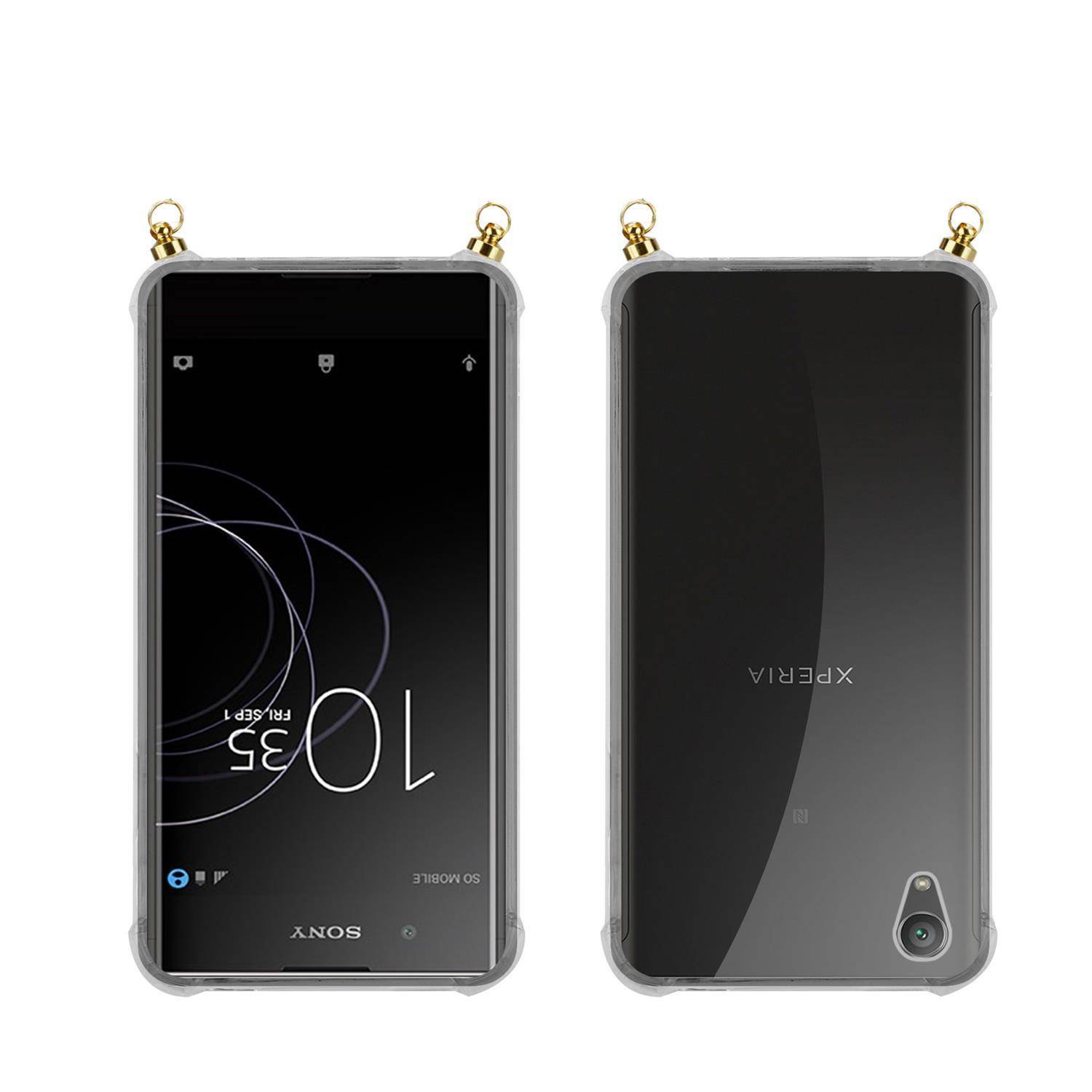 Silikon Hülle Handykette für Sony Xperia XA1 ULTRA mit goldenen Ringen in DURCHSICHTIG