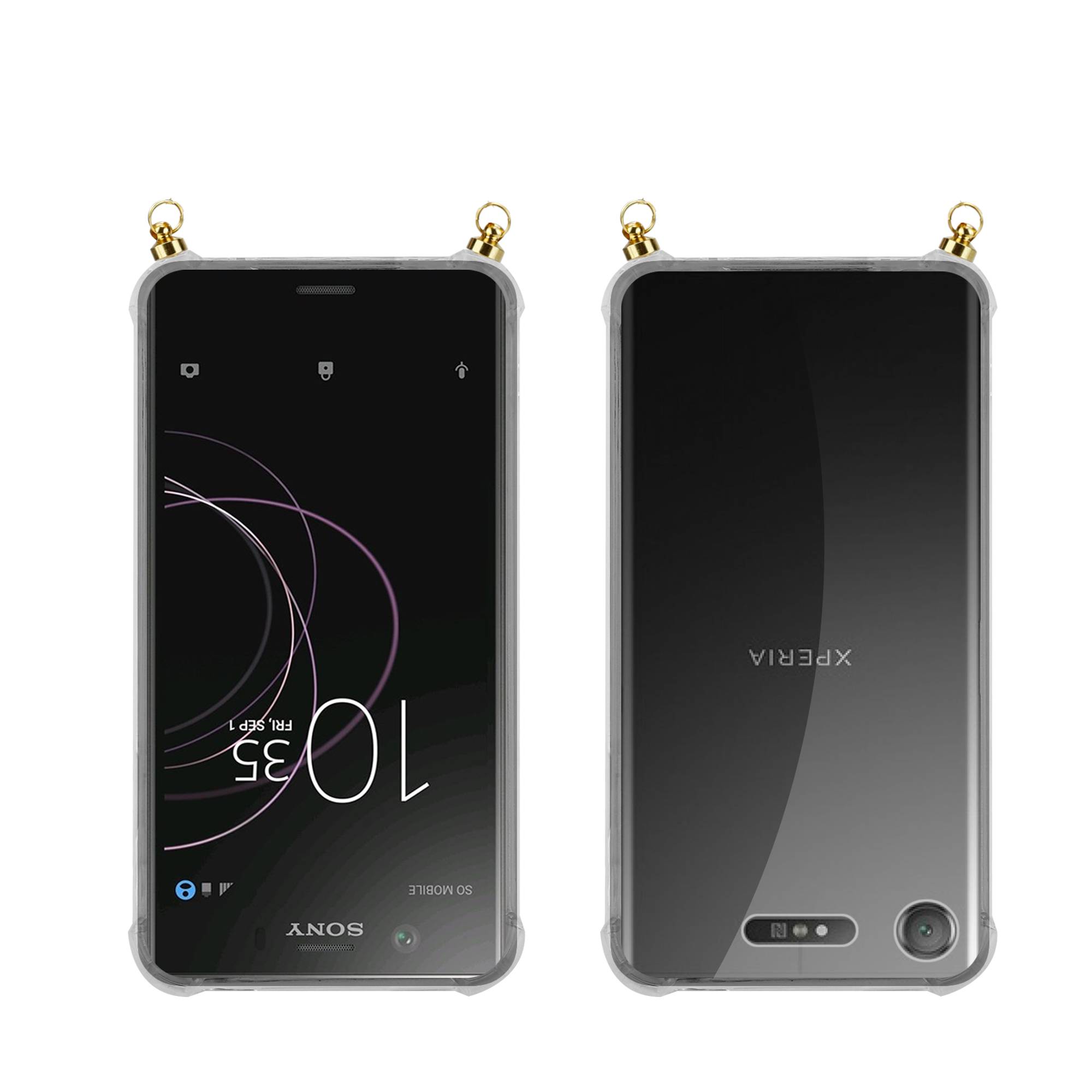Silikon Hülle Handykette für Sony Xperia XZ1 mit goldenen Ringen in DURCHSICHTIG