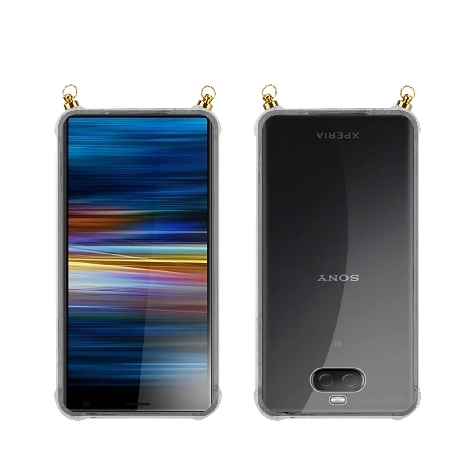 Silikon Hülle Handykette für Sony Xperia 10 PLUS mit goldenen Ringen in DURCHSICHTIG