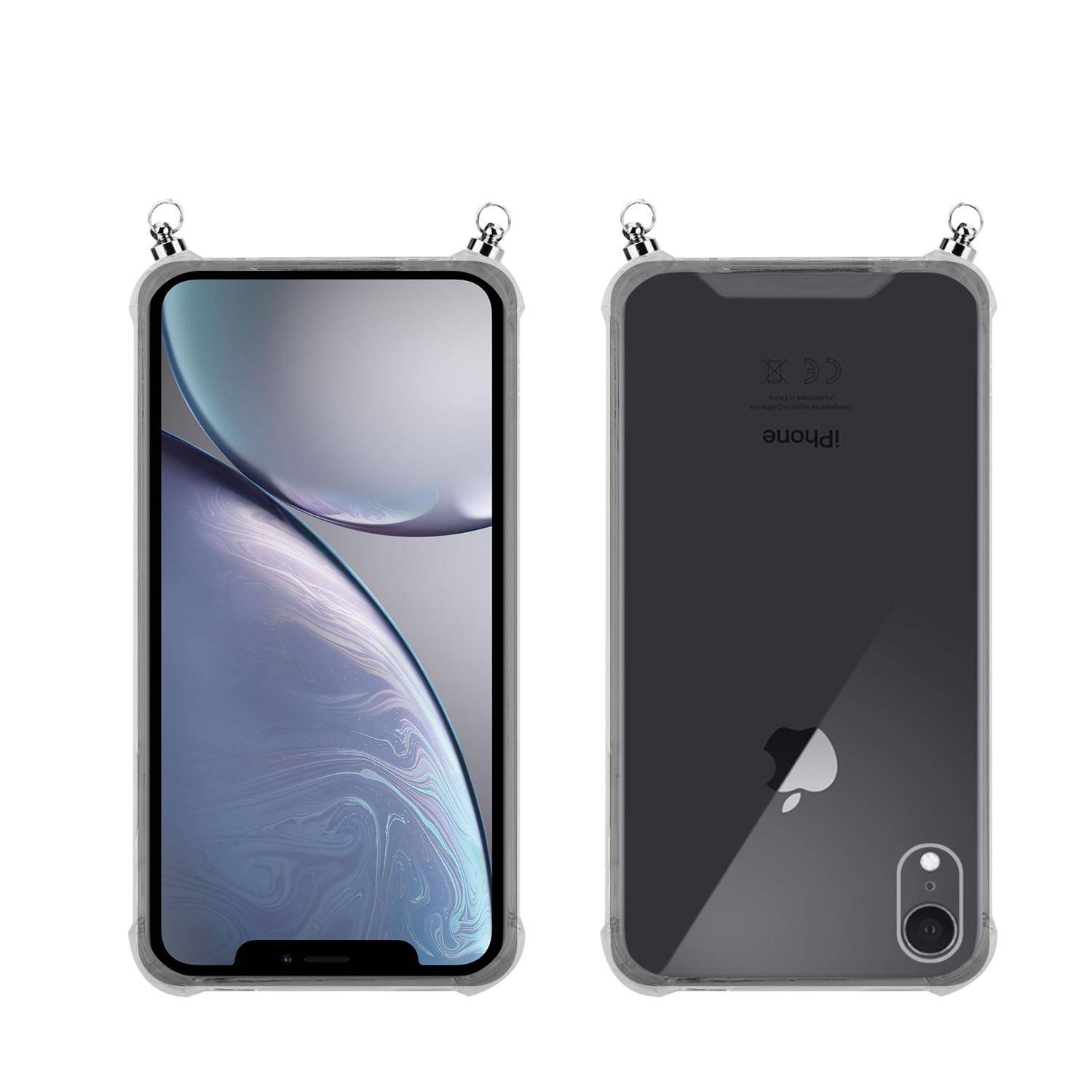 Silikon Hülle Handykette für Apple iPhone XR mit Graunen Ringen in DURCHSICHTIG