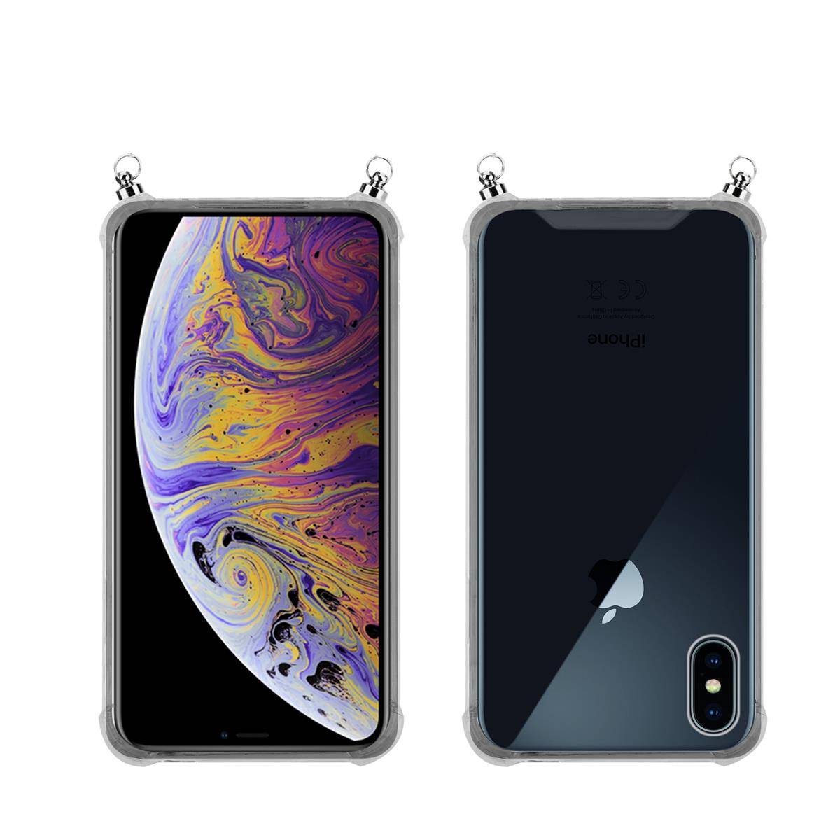 Silikon Hülle Handykette für Apple iPhone XS MAX mit Graunen Ringen in DURCHSICHTIG
