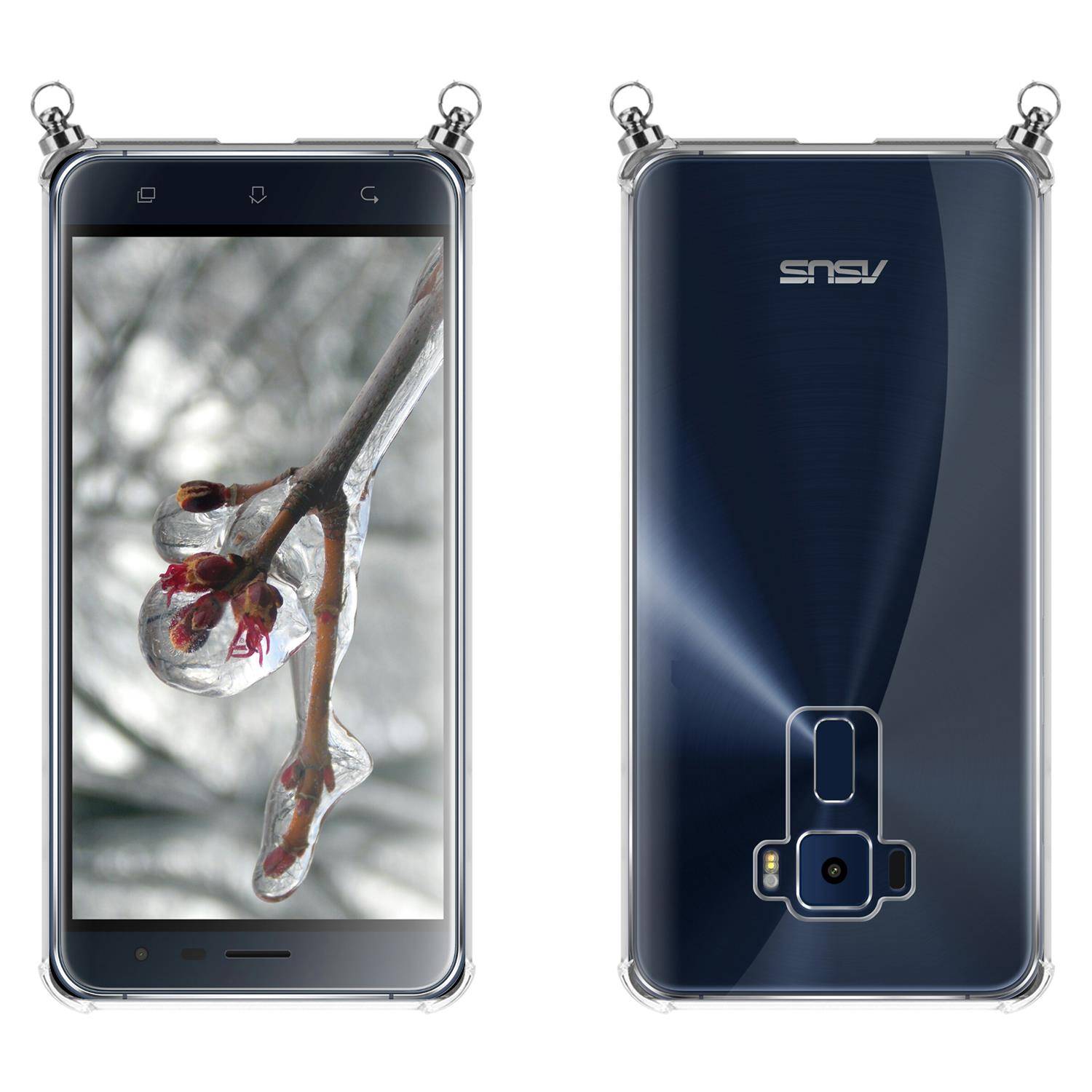 Silikon Hülle Handykette für Asus ZenFone 3 (5.2 Zoll) mit Graunen Ringen in DURCHSICHTIG