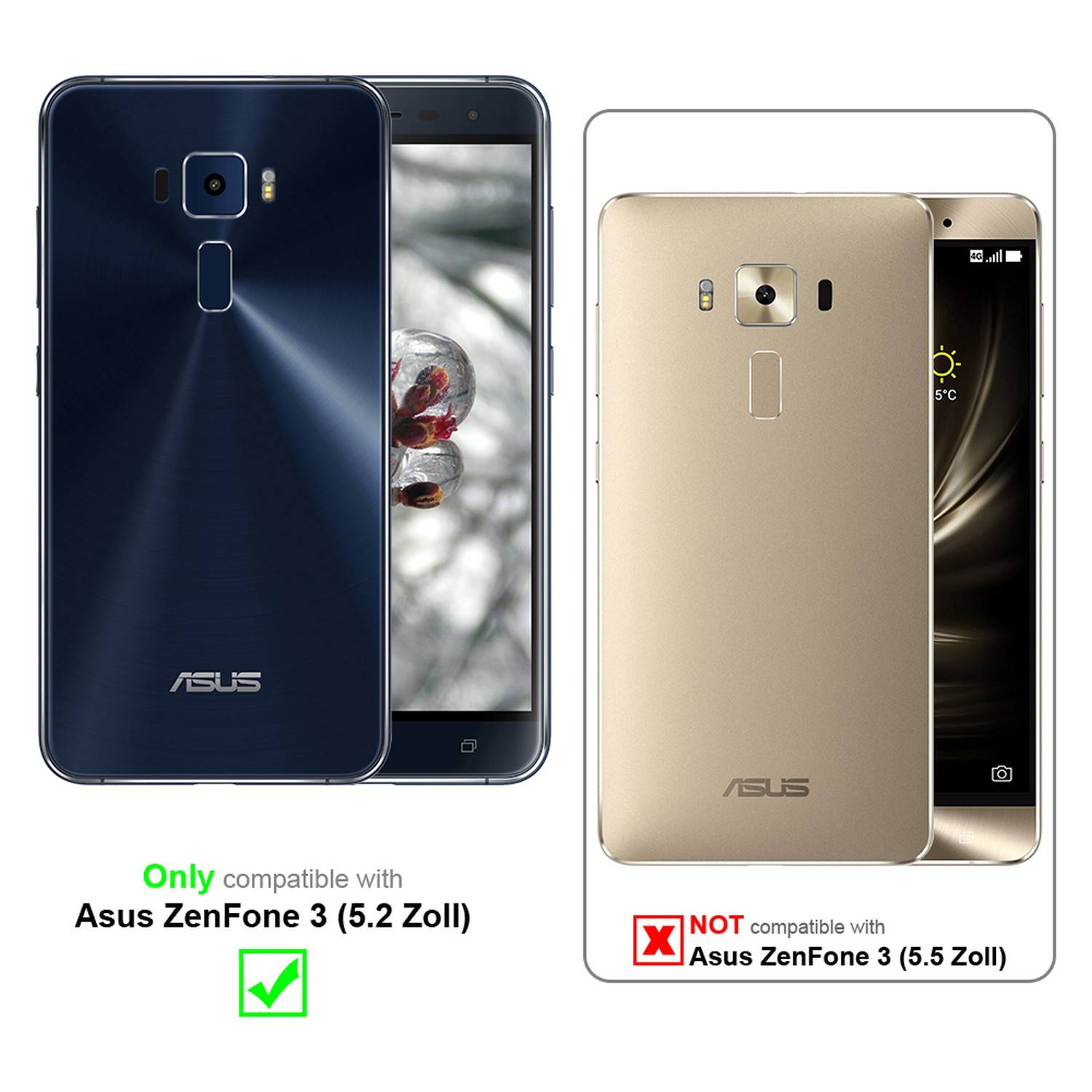 Silikon Hülle Handykette für Asus ZenFone 3 (5.2 Zoll) mit Graunen Ringen in DURCHSICHTIG