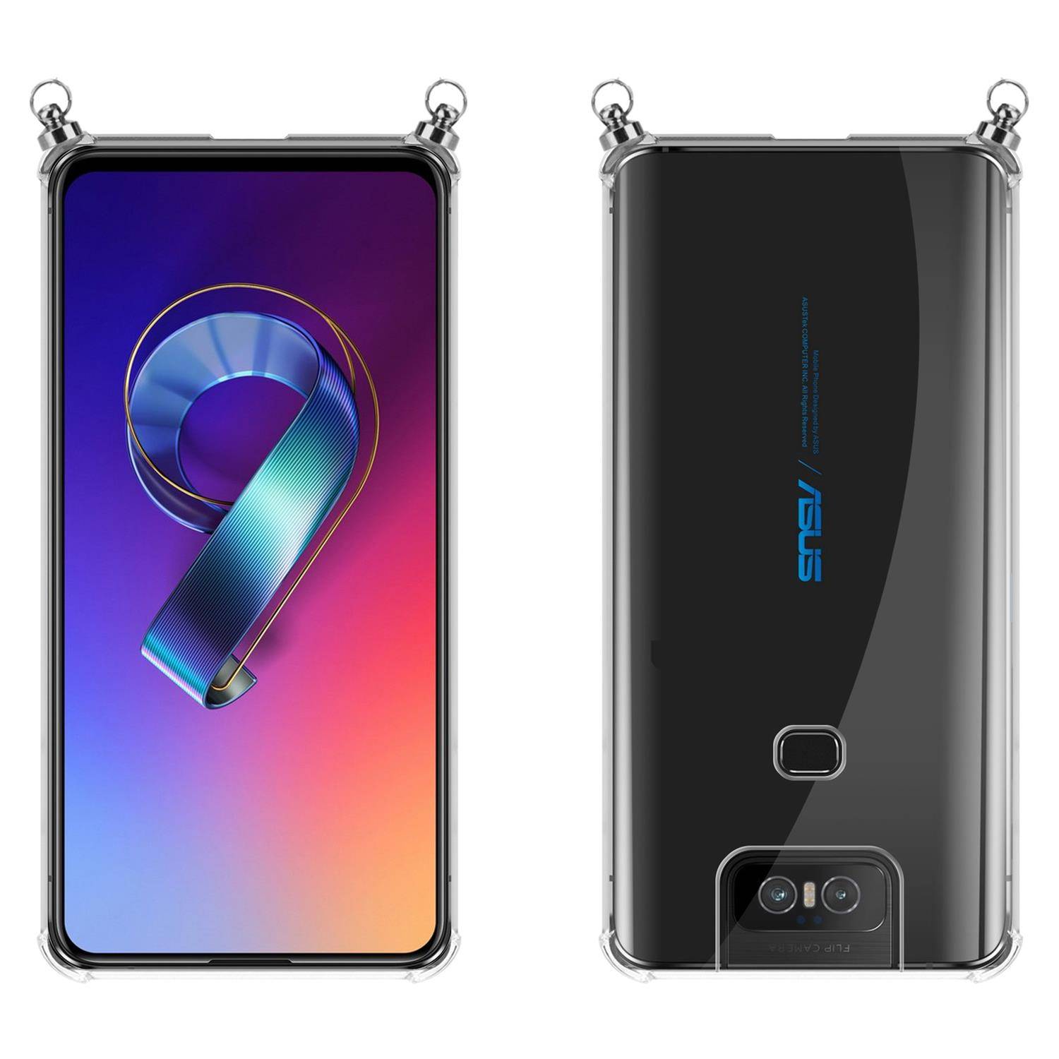 Silikon Hülle Handykette für Asus ZenFone 6 mit Graunen Ringen in DURCHSICHTIG