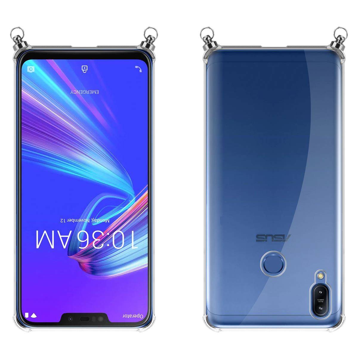Silikon Hülle Handykette für Asus ZenFone MAX M2 mit Graunen Ringen in DURCHSICHTIG