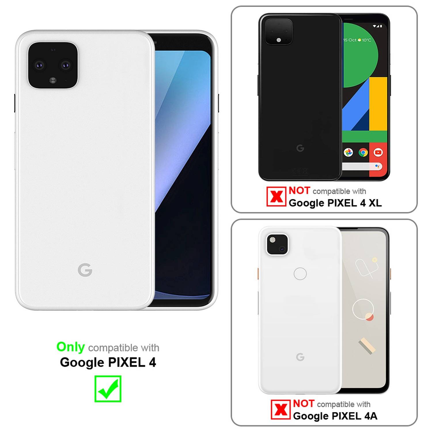 Silikon Hülle Handykette für Google PIXEL 4 mit Graunen Ringen in DURCHSICHTIG