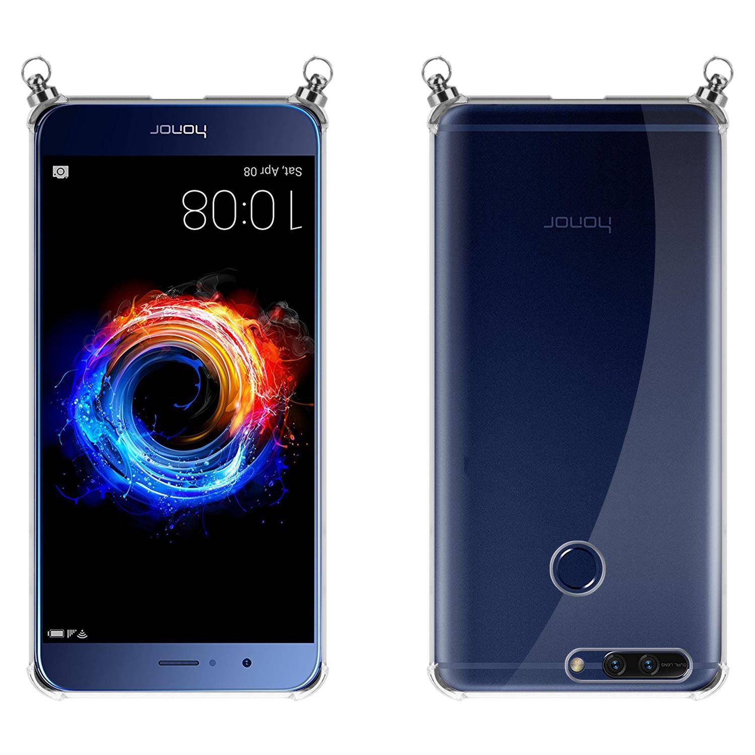 Silikon Hülle Handykette für Honor 8 PRO mit Graunen Ringen in DURCHSICHTIG