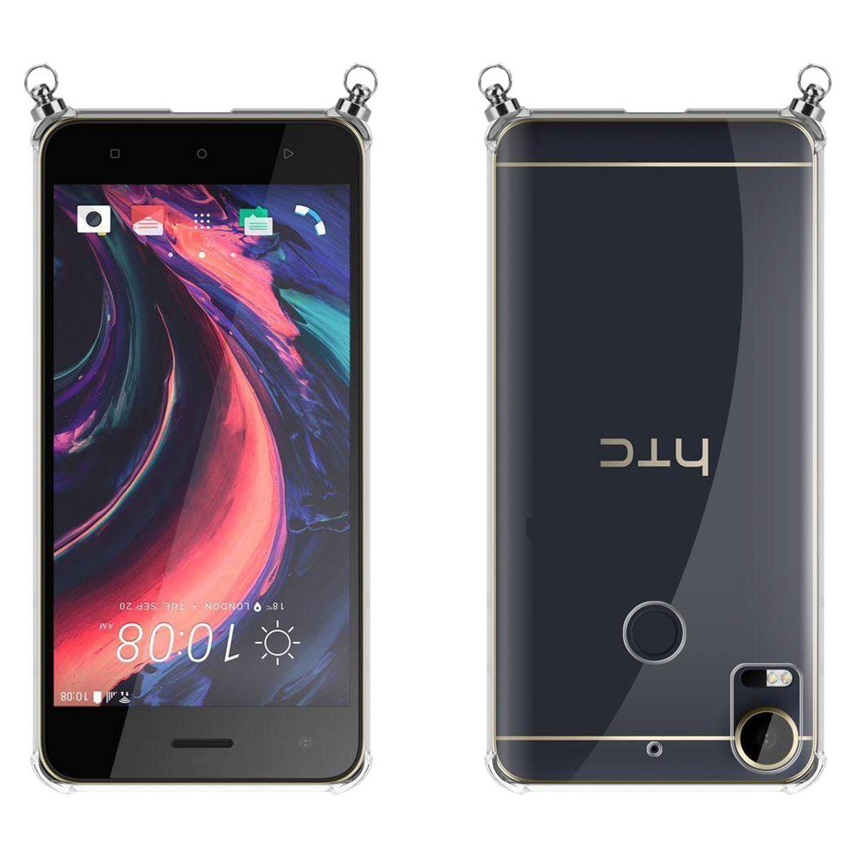 Silikon Hülle Handykette für HTC Desire 10 LIFESTYLE / Desire 825 mit Graunen Ringen in DURCHSICHTIG
