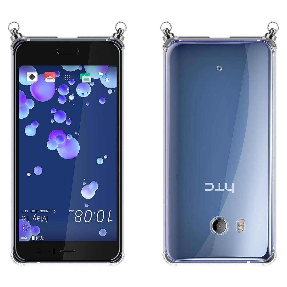 Silikon Hülle Handykette für HTC OCEAN / U11 mit Graunen Ringen in DURCHSICHTIG