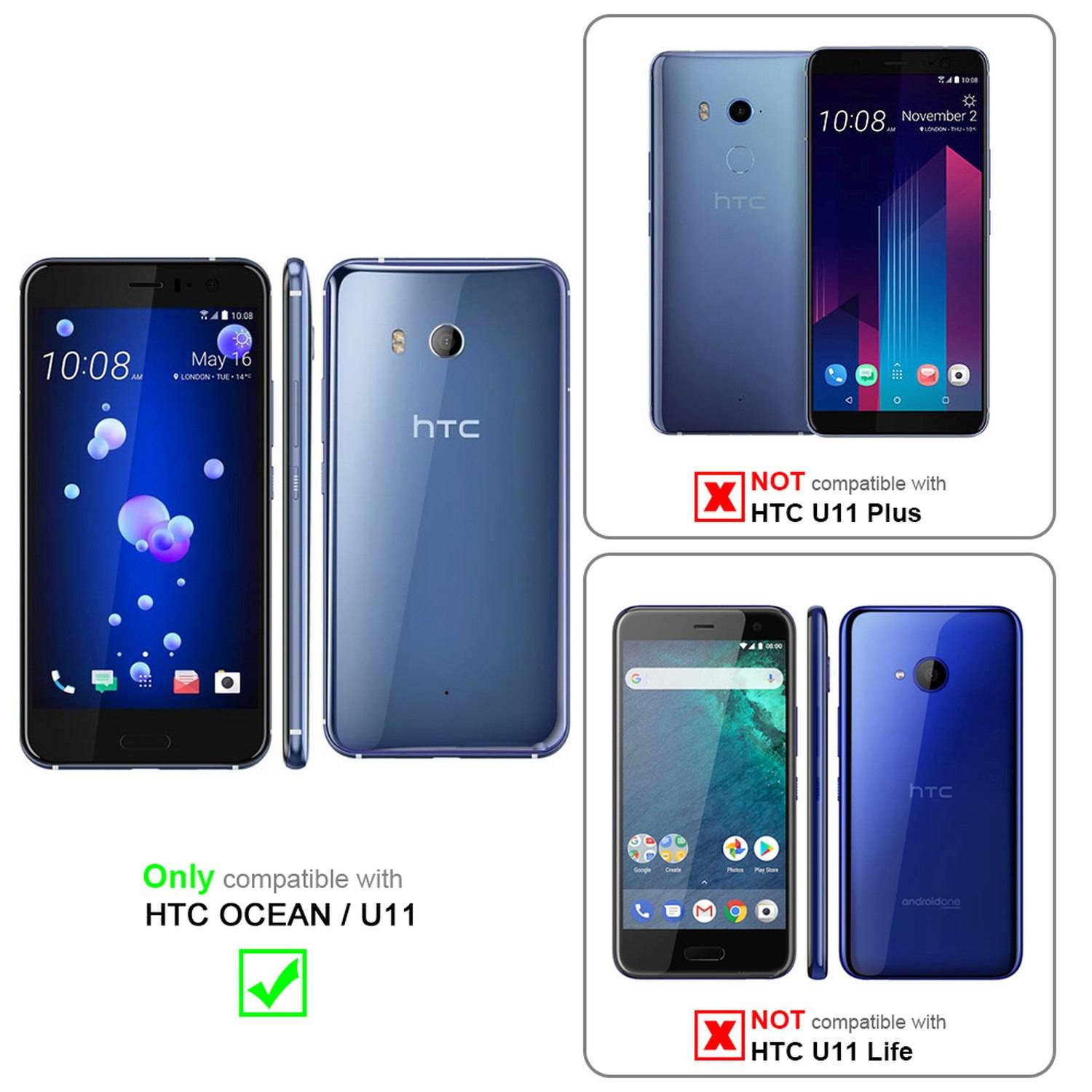 Silikon Hülle Handykette für HTC OCEAN / U11 mit Graunen Ringen in DURCHSICHTIG
