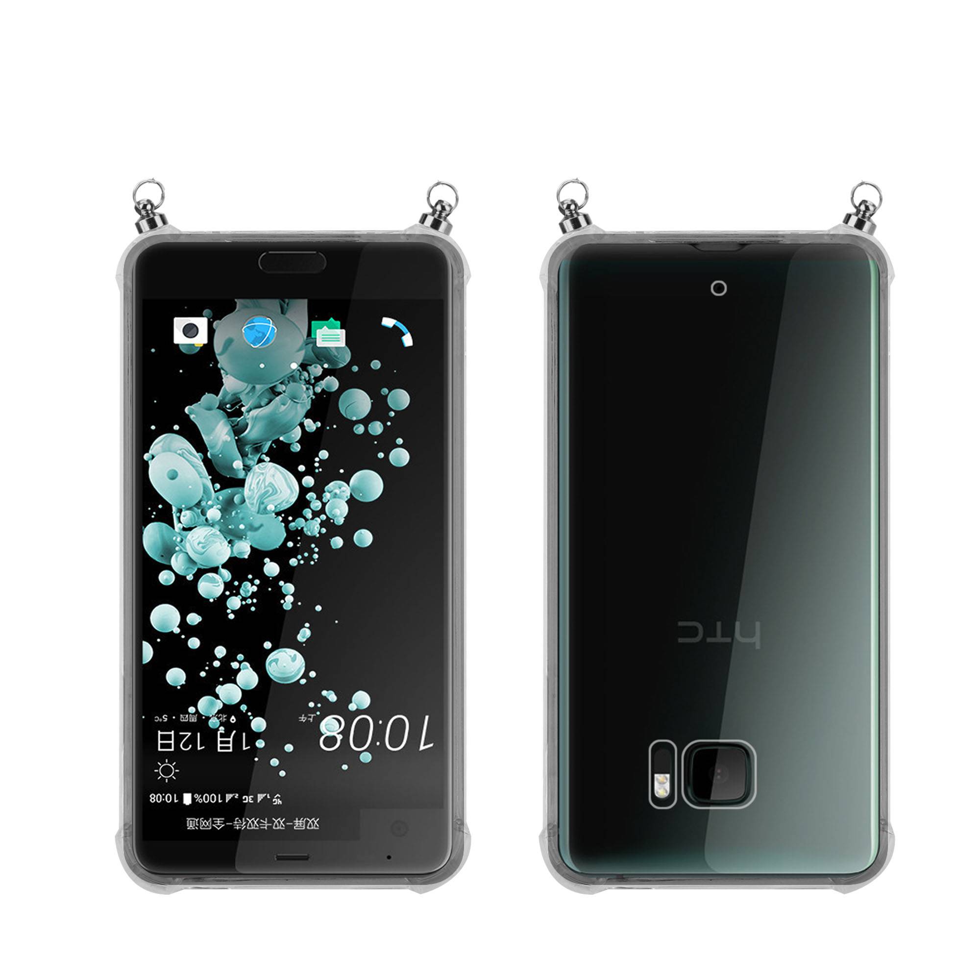Silikon Hülle Handykette für HTC U ULTRA mit Graunen Ringen in DURCHSICHTIG